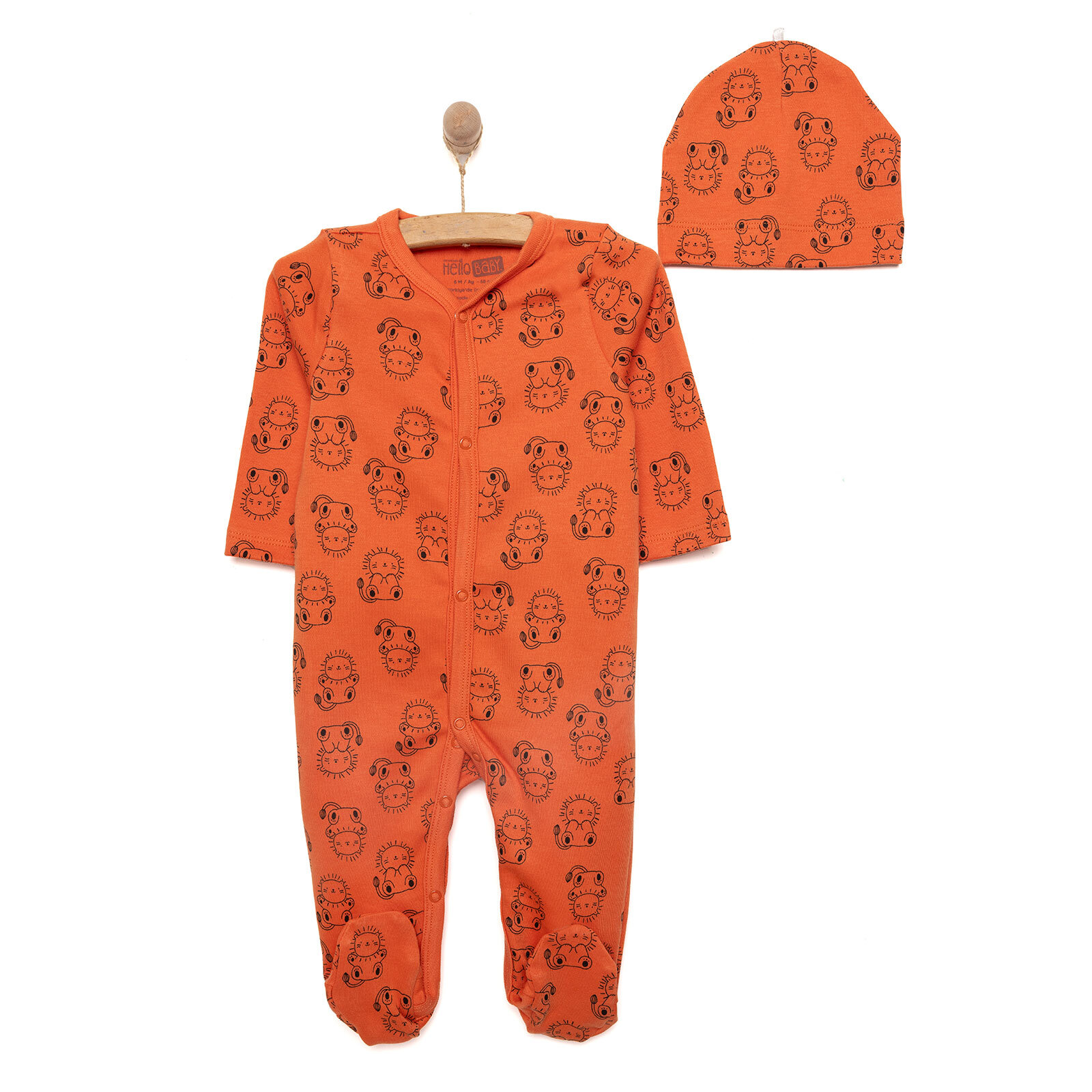 Yenidoğan Hayvanlar Baskılı Erkek Tulum-Şapka Erkek Bebek