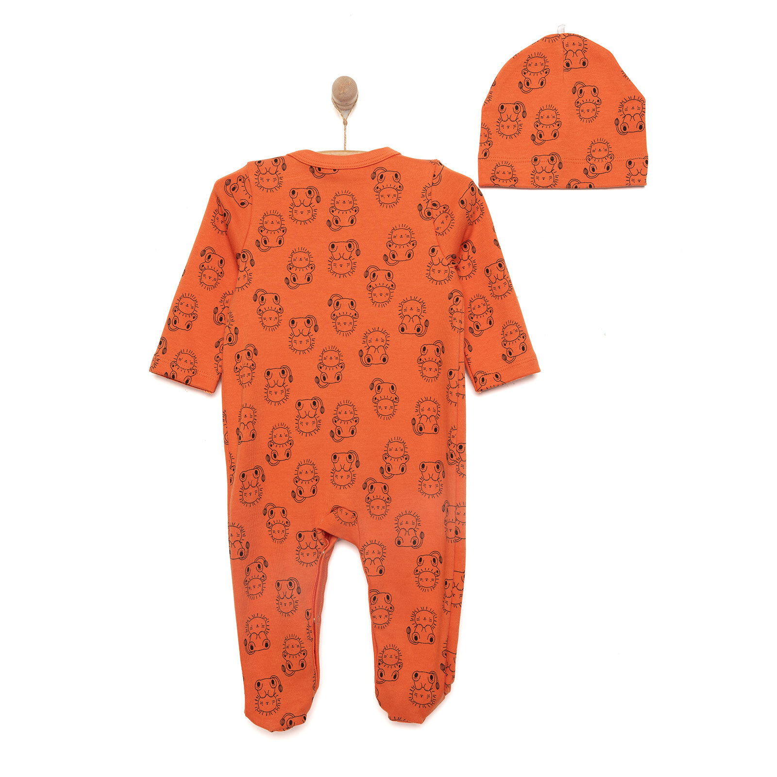 Yenidoğan Hayvanlar Baskılı Erkek Tulum-Şapka Erkek Bebek