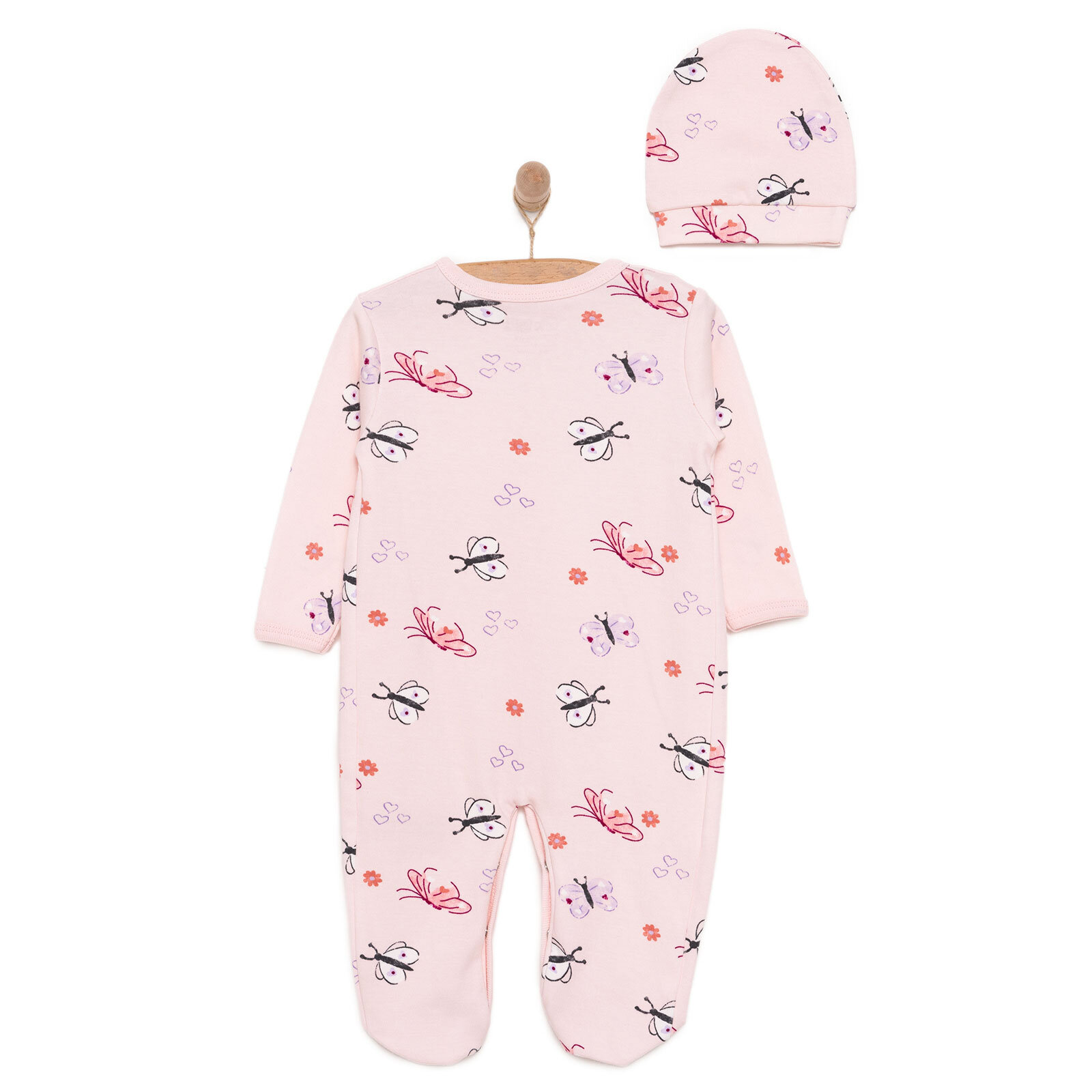 Yenidoğan Hayvanlar Baskılı Erkek Tulum-Şapka Kız Bebek