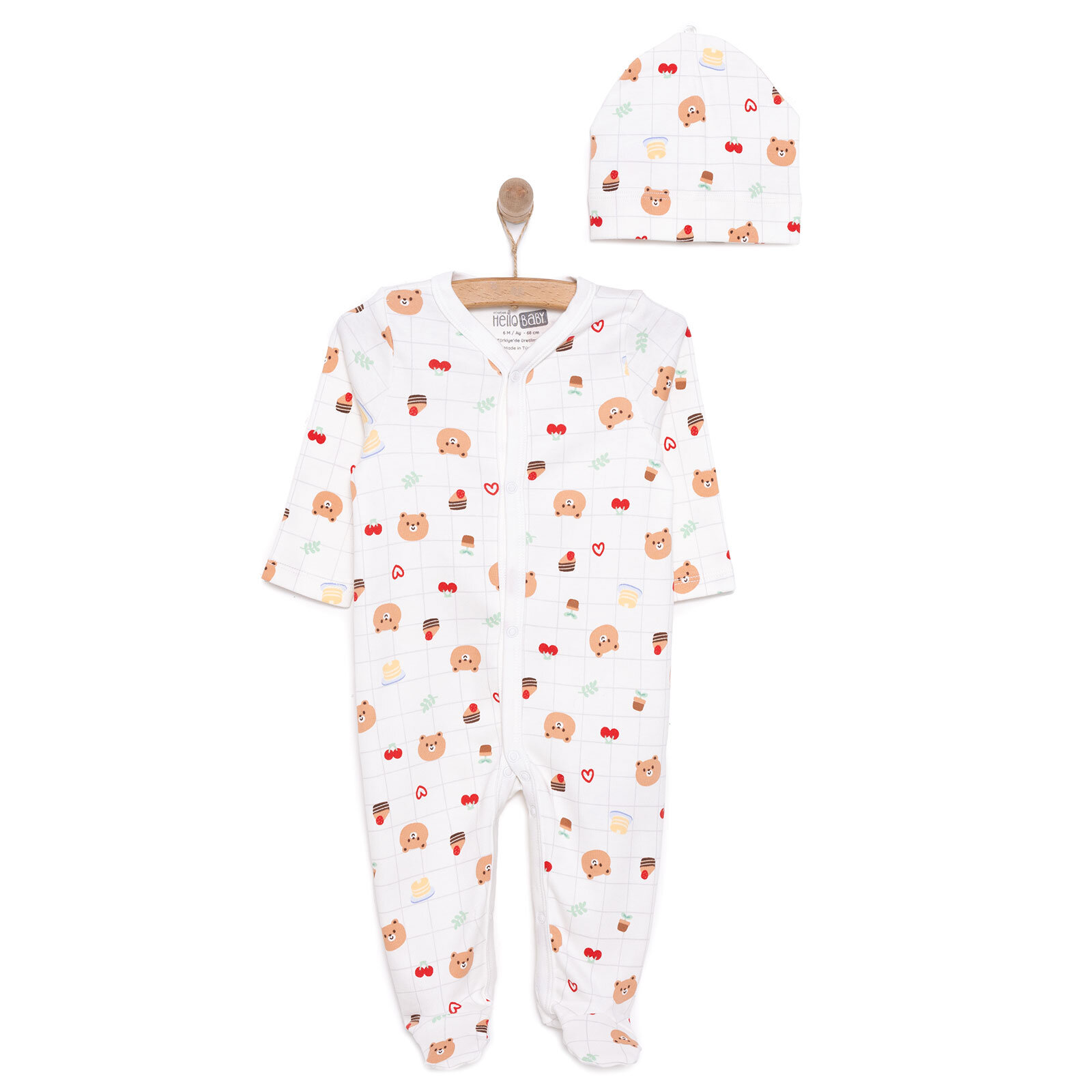 Yenidoğan Hayvanlar Baskılı Kız Tulum-Şapka Kız Bebek