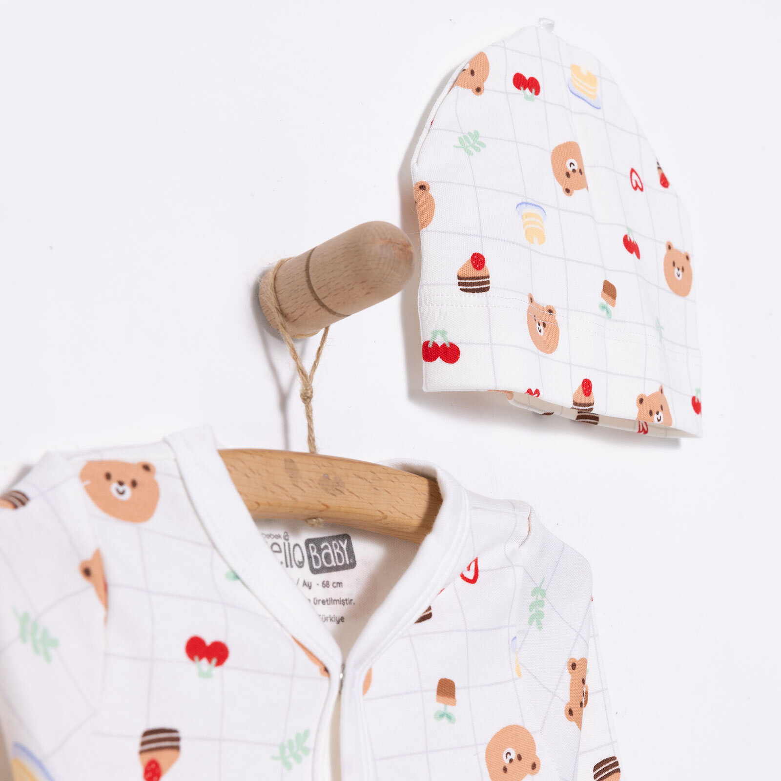 Yenidoğan Hayvanlar Baskılı Kız Tulum-Şapka Kız Bebek