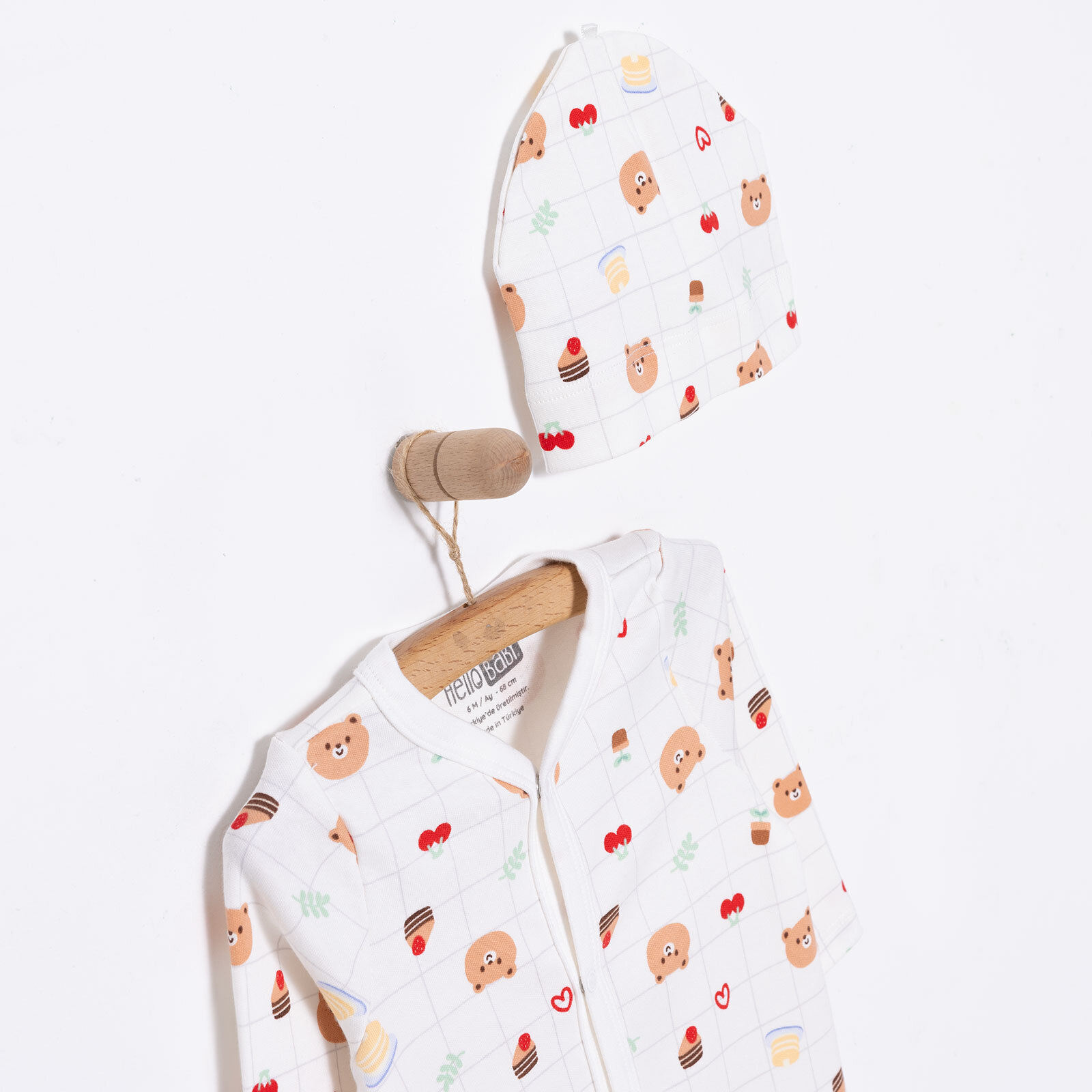 Yenidoğan Hayvanlar Baskılı Kız Tulum-Şapka Kız Bebek