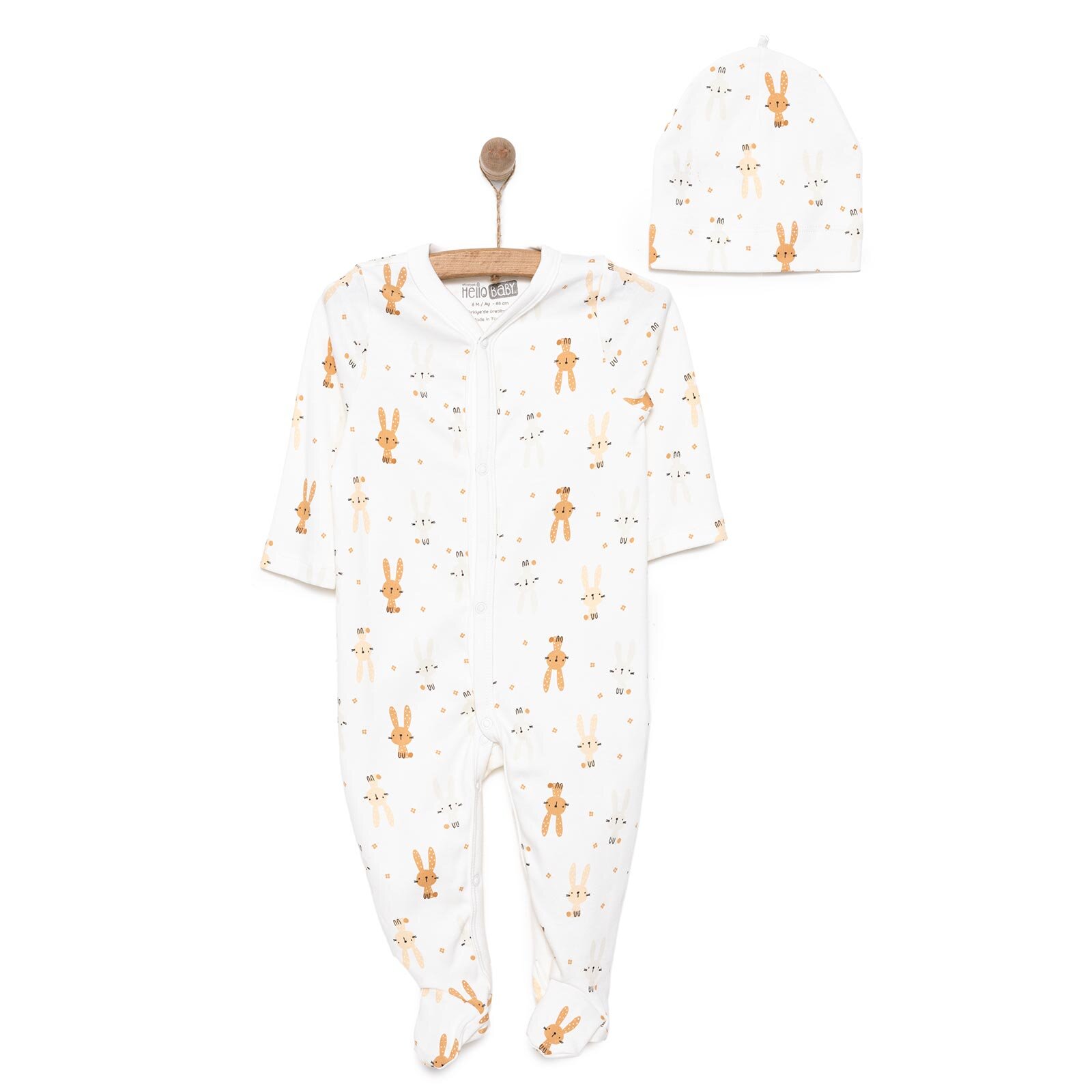 Yenidoğan Hayvanlar Baskılı Kız Tulum-Şapka Kız Bebek