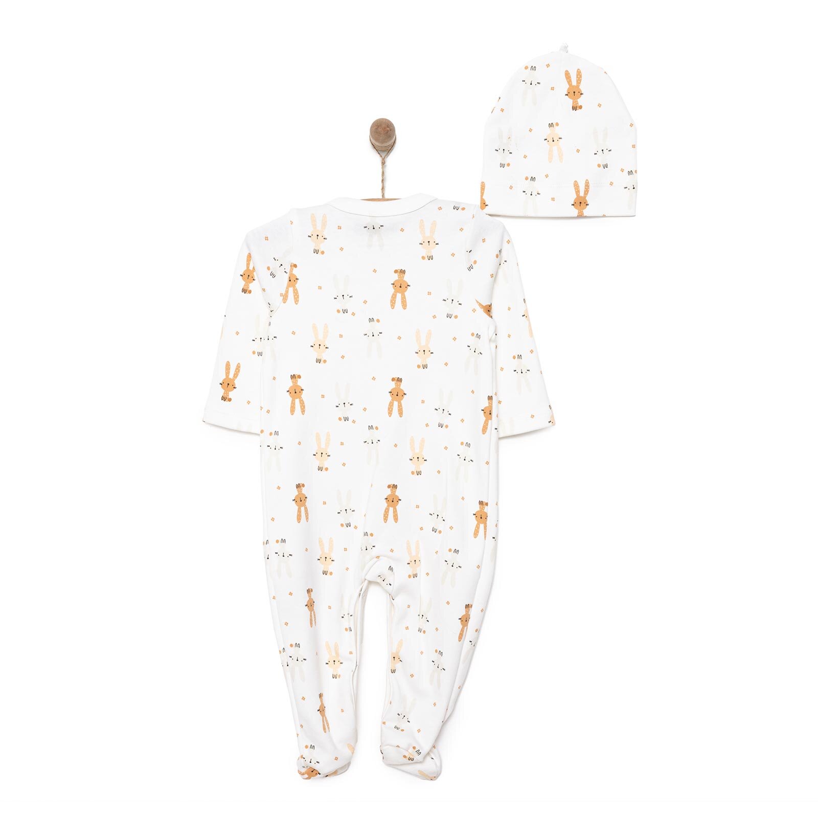 Yenidoğan Hayvanlar Baskılı Kız Tulum-Şapka Kız Bebek