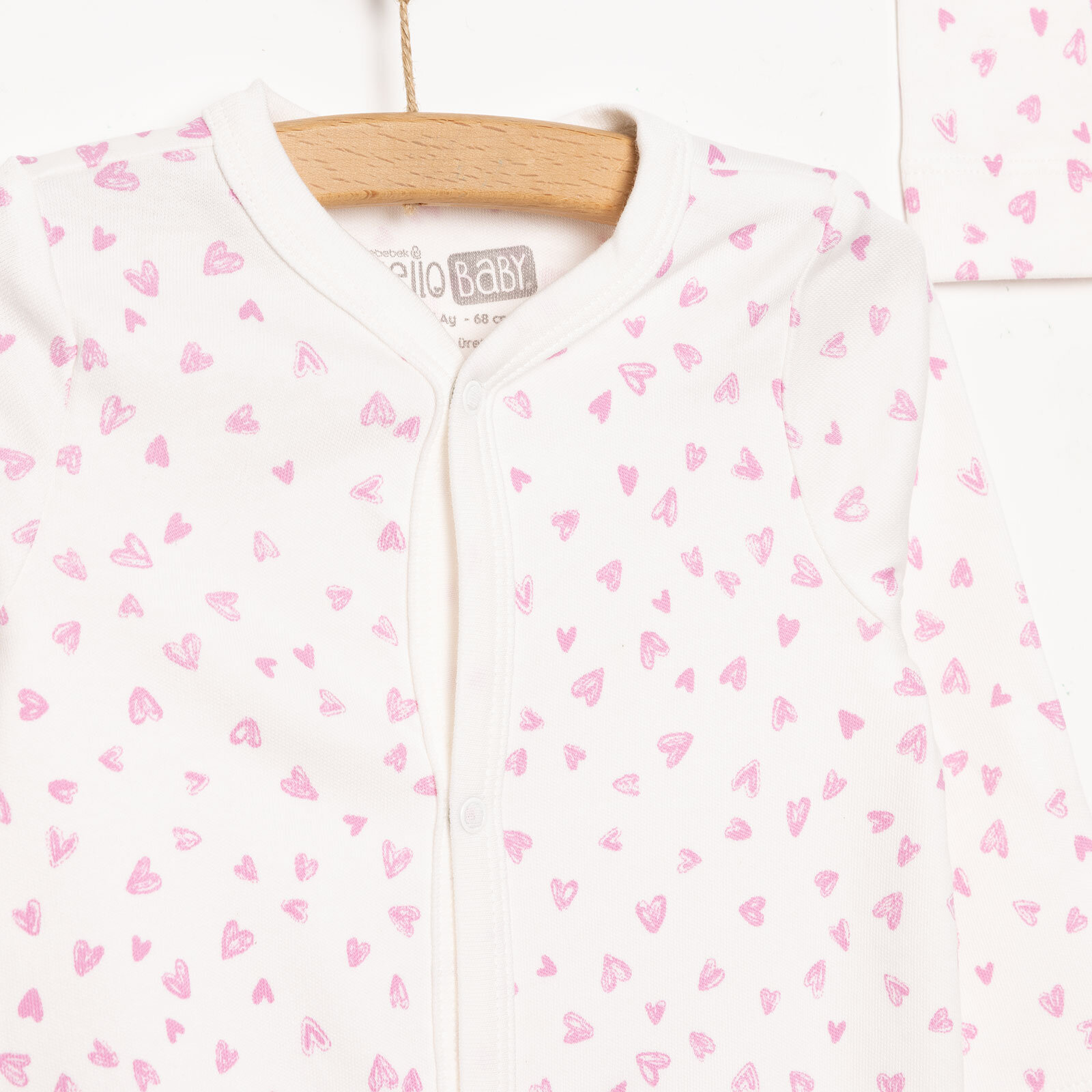 Yenidoğan Kalp Baskılı Kız Tulum-Şapka Kız Bebek