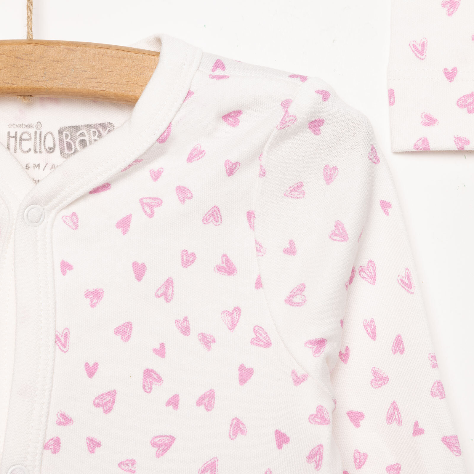 Yenidoğan Kalp Baskılı Kız Tulum-Şapka Kız Bebek