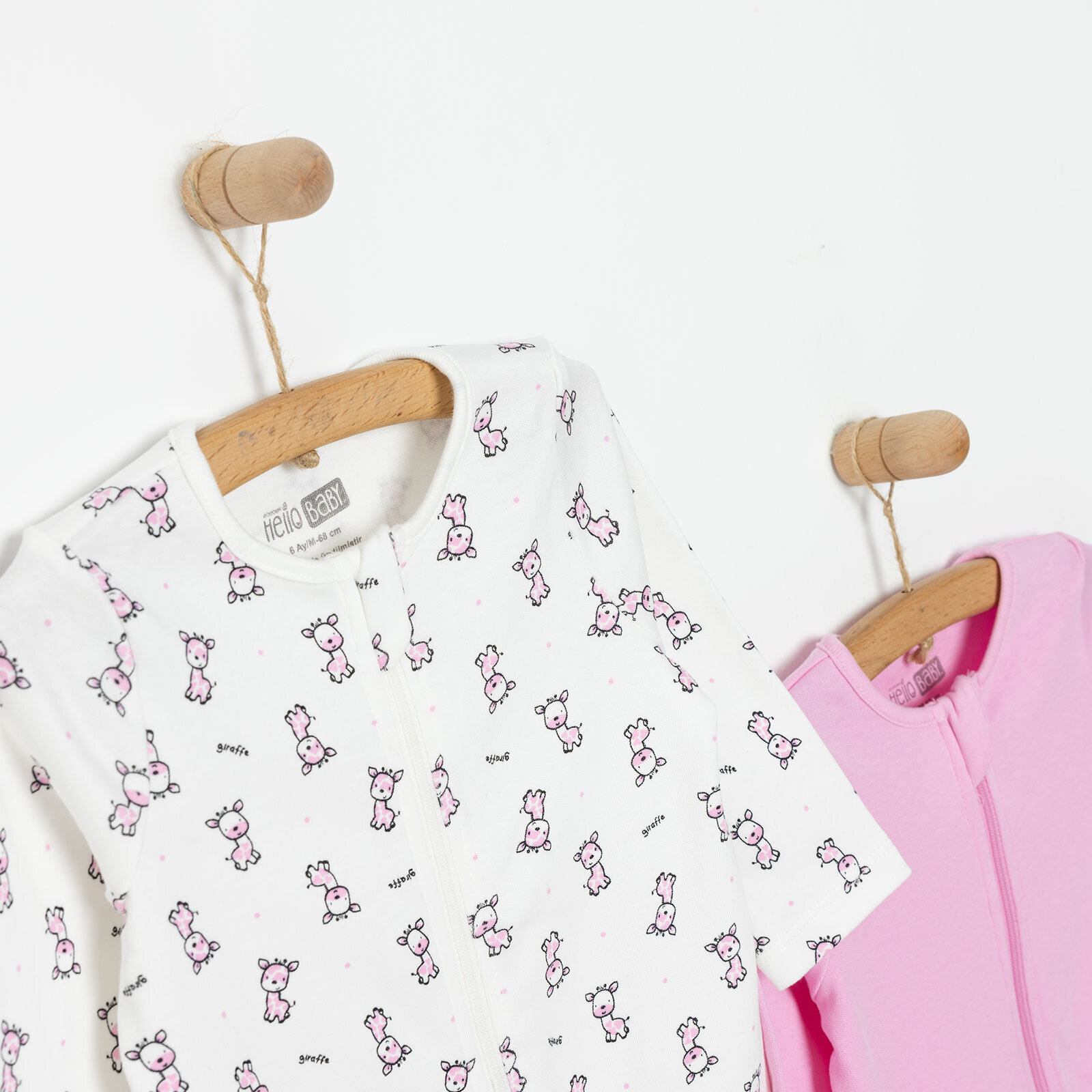 Kız Bebek 2'li Yenidoğan Patikli Tulum %100 Kumaş Fermuarlı Bisiklet Yaka Uzun Kol Pembe