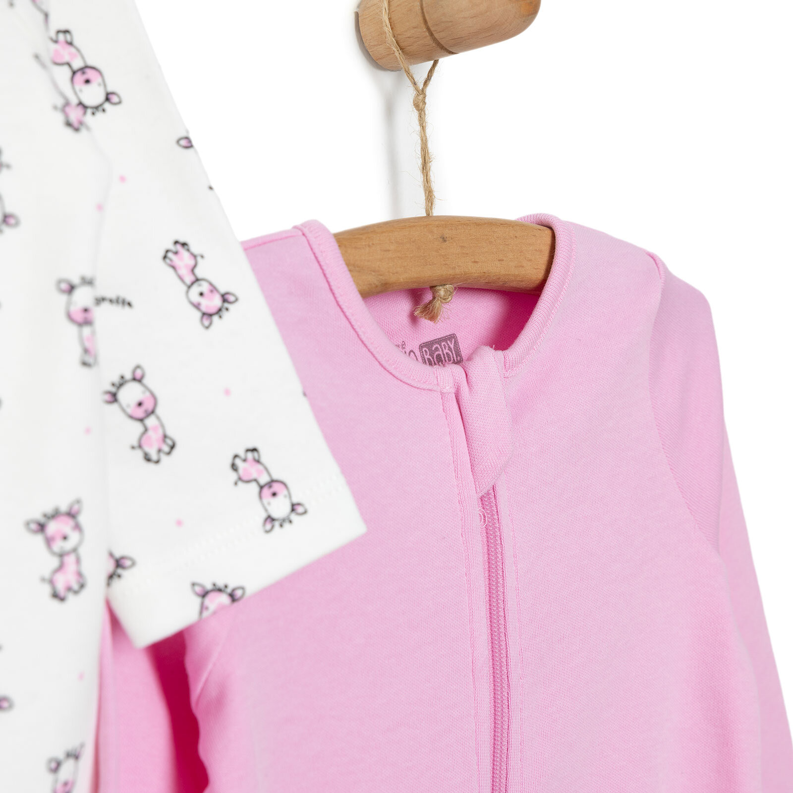 Kız Bebek 2'li Yenidoğan Patikli Tulum %100 Kumaş Fermuarlı Bisiklet Yaka Uzun Kol Pembe