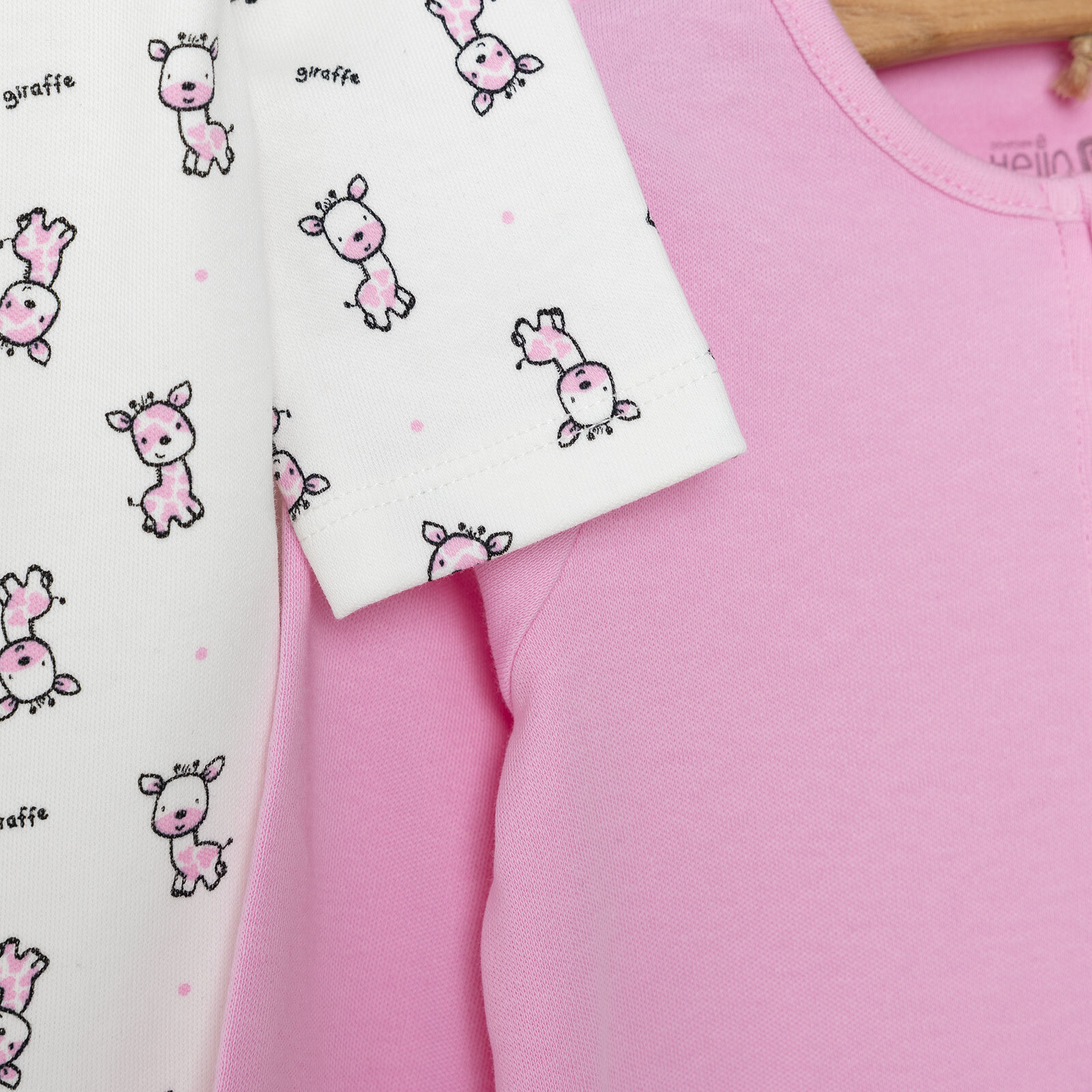 Kız Bebek 2'li Yenidoğan Patikli Tulum %100 Kumaş Fermuarlı Bisiklet Yaka Uzun Kol Pembe