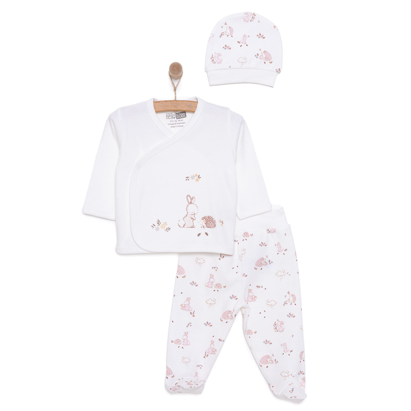Yenidoğan Kız Bebek Sevimli Tavşan ve Kirpi Zıbın-Şapka Patikli Alt 3lü Set Kız Bebek Yenidoğan Kız Bebek Sevimli Tavşan ve Kirpi Zıbın-Şapka Patikli Alt 3lü Set Kız Bebek