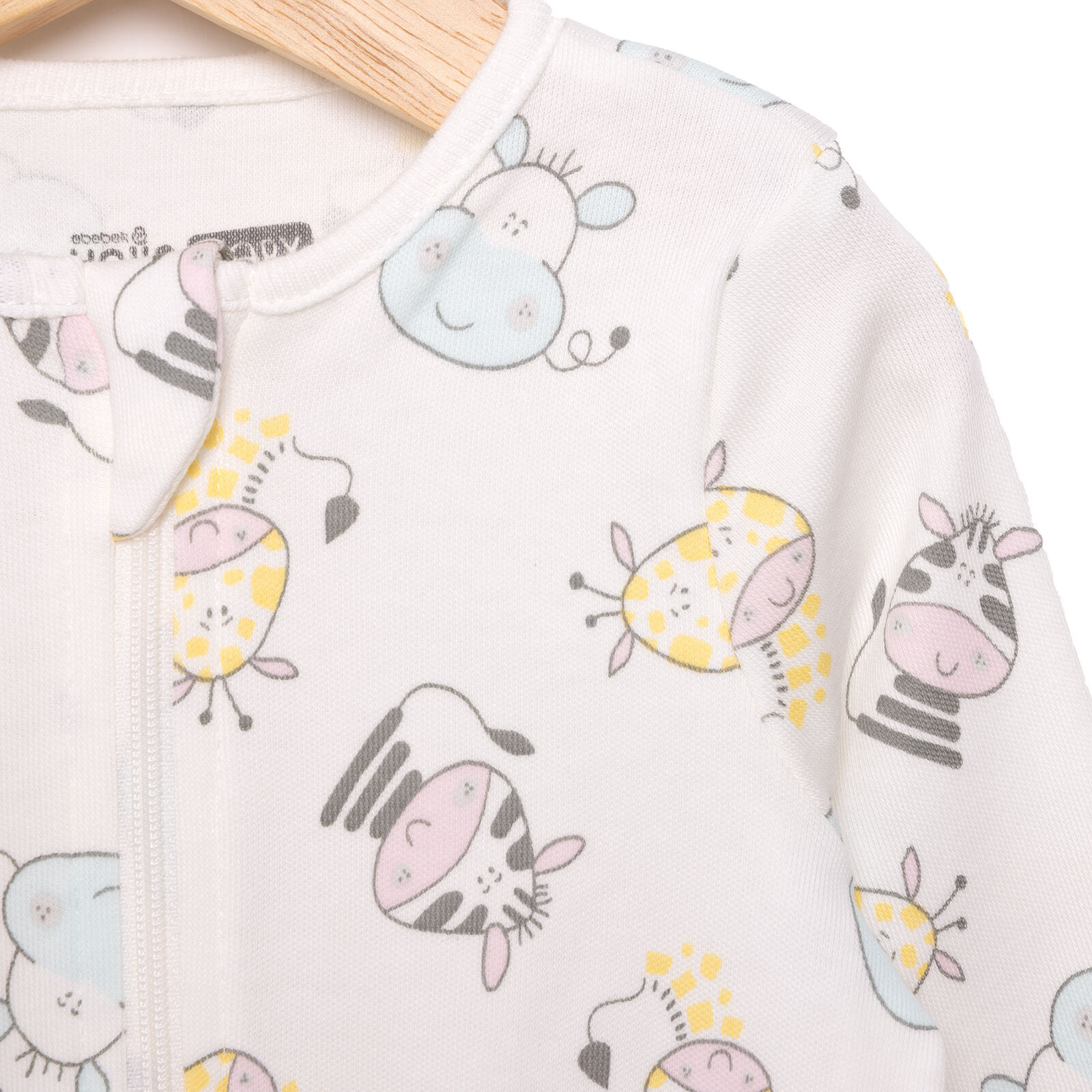 Kız Bebek Yenidoğan 2'li Patikli Tulum %100 Pamuk Fermuarlı Bisiklet Yaka Uzun Kol Ekru