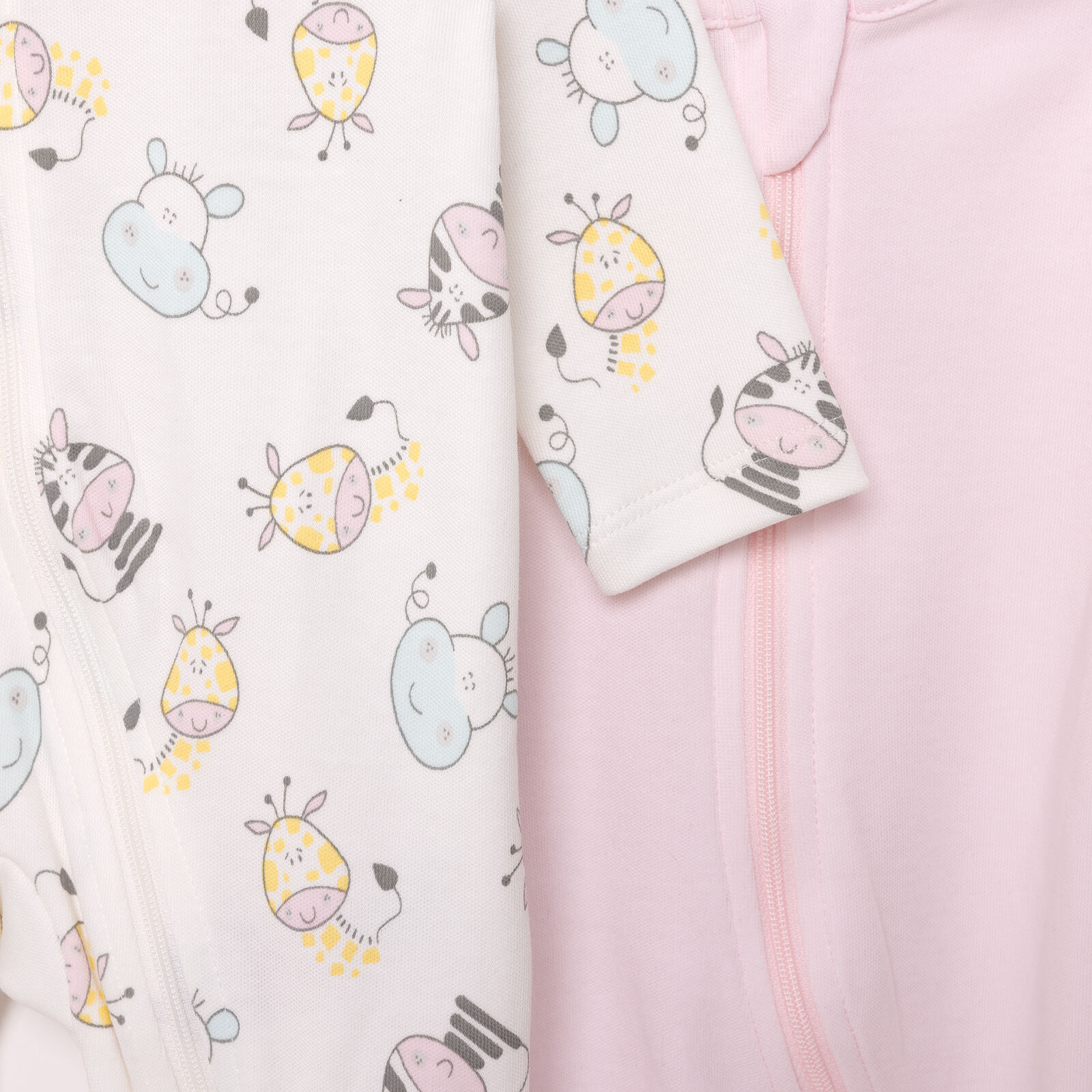 Kız Bebek Yenidoğan 2'li Patikli Tulum %100 Pamuk Fermuarlı Bisiklet Yaka Uzun Kol Ekru