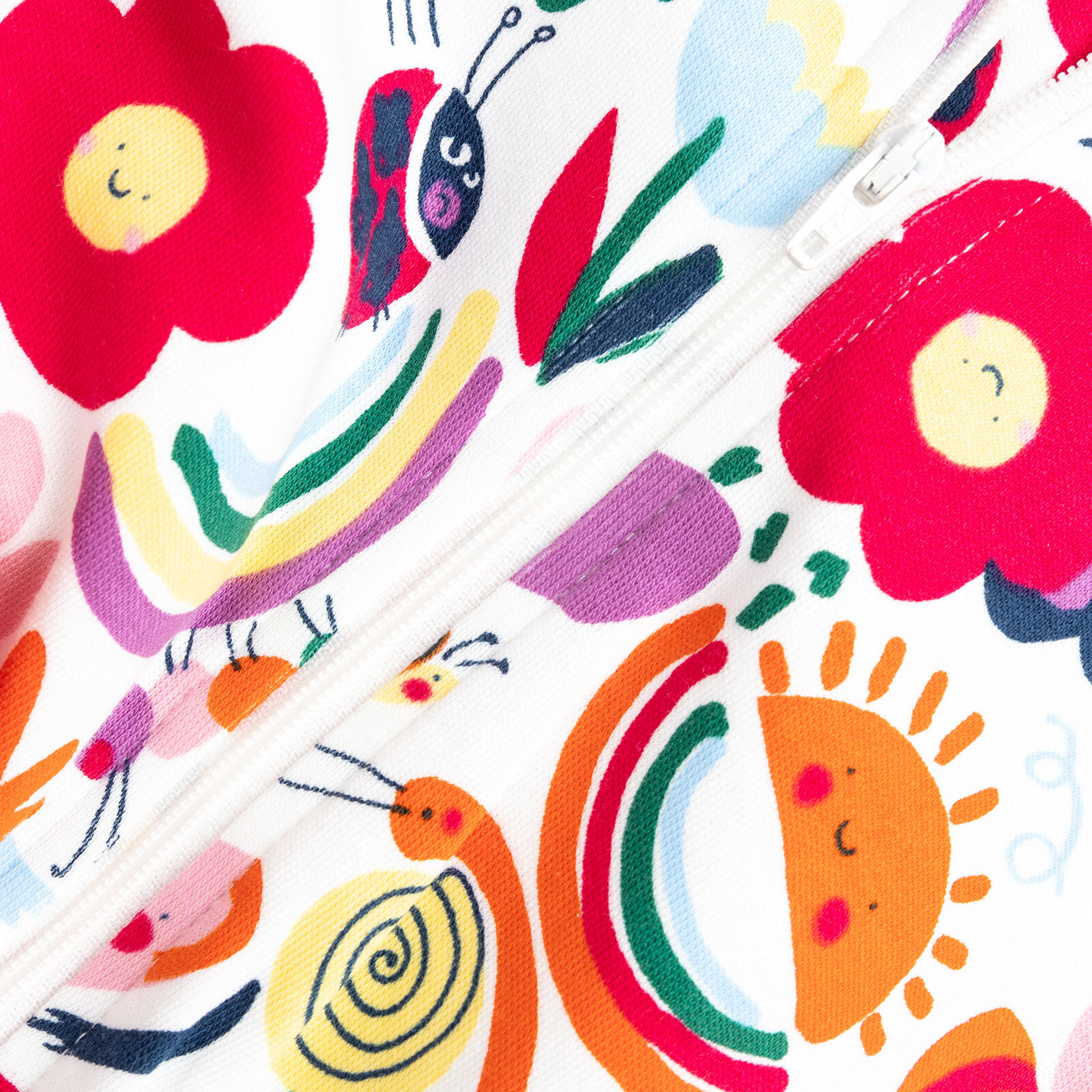 Kız Bebek Yenidoğan Patikli Tulum %100 Pamuk Çiçek Desenli Fermuarlı Bisiklet Yaka Uzun Kol Ekru