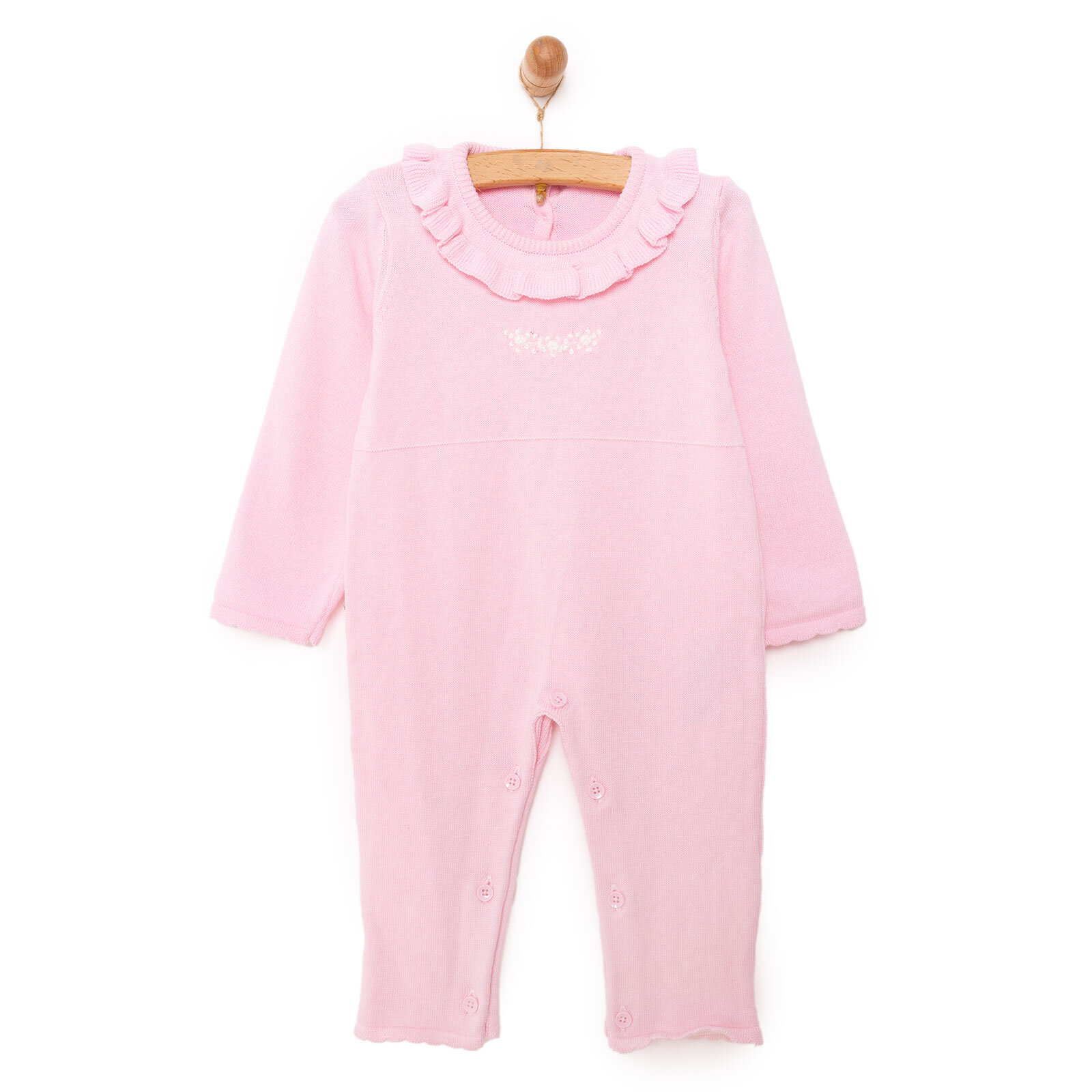 Kız Bebek Triko Patiksiz Tulum Çıtçıtlı Pembe