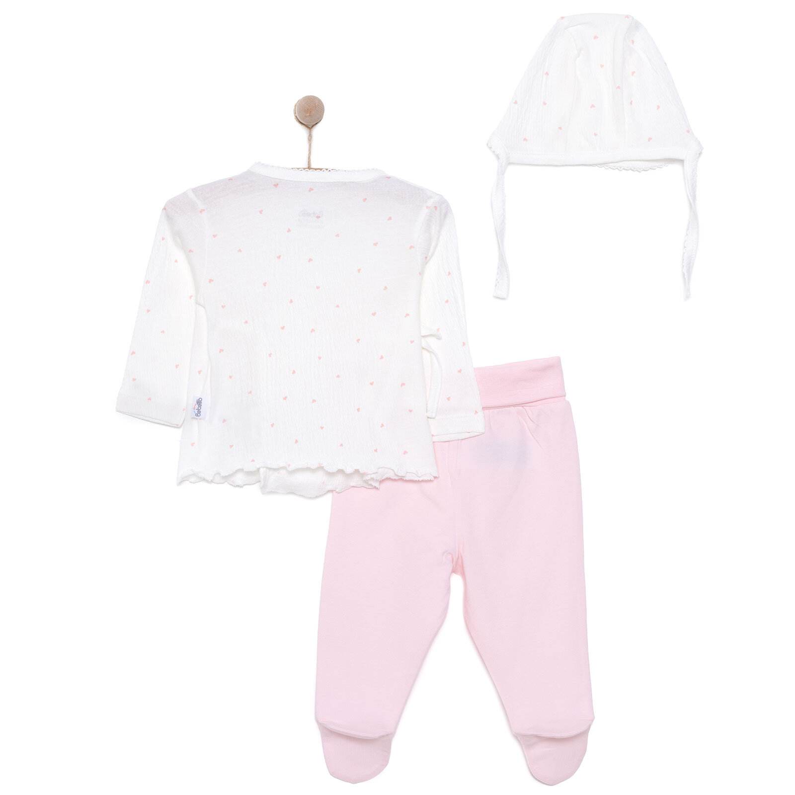 Yenidoğan Mini Heart Zıbın-Şapka-Patikli Alt 3lü Set Kız Bebek
