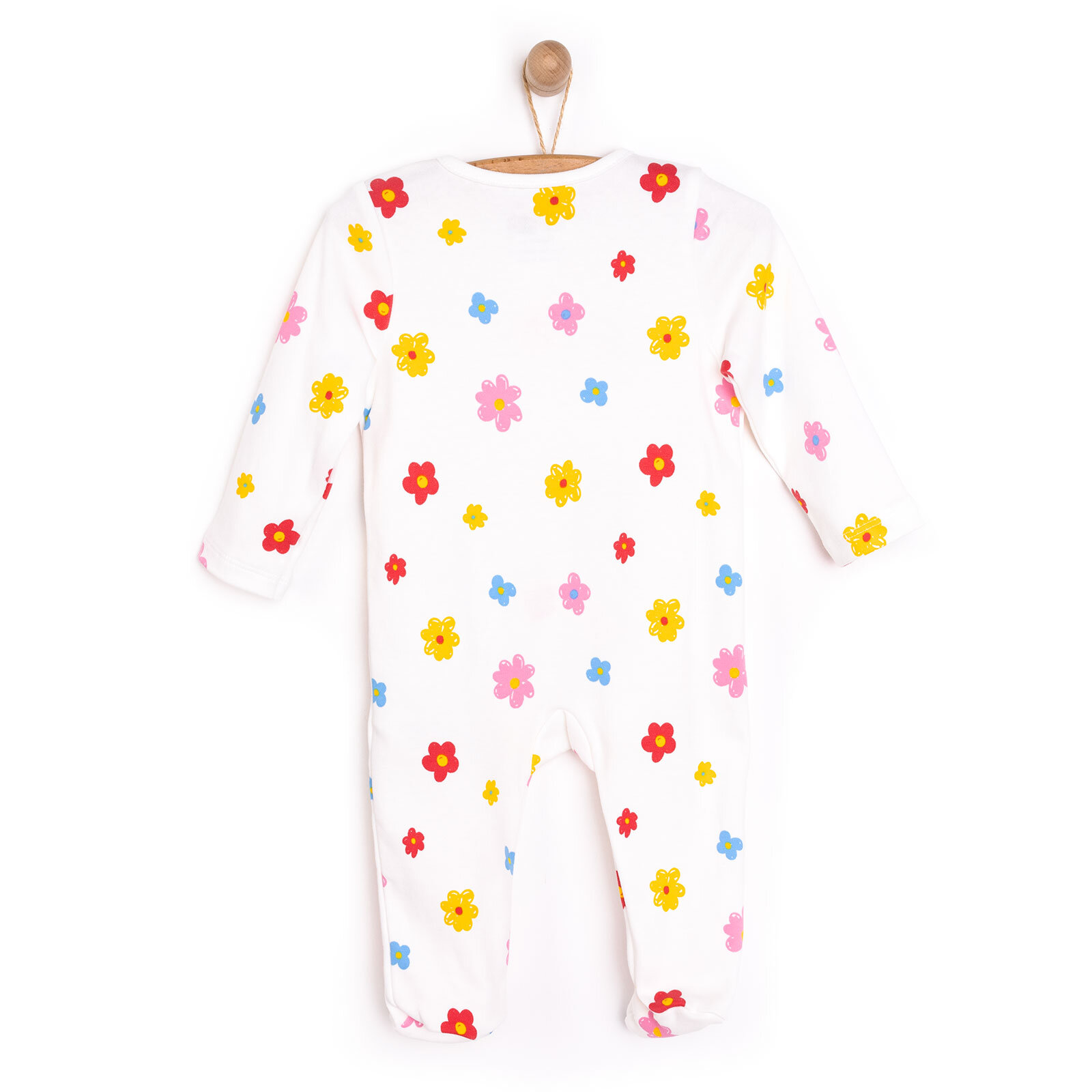 Kız Bebek Yenidoğan Patikli Tulum Çiçek Desenli Fermuarlı Bisiklet Yaka Uzun Kol Mavi