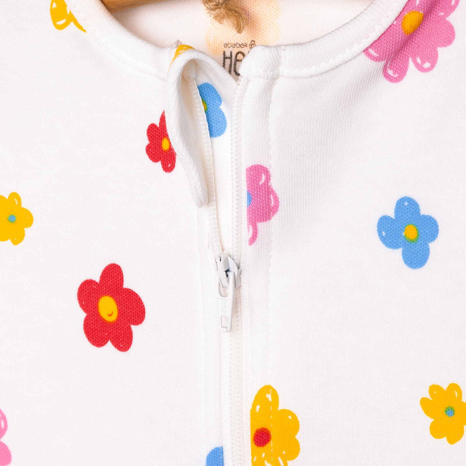 Kız Bebek Yenidoğan Patikli Tulum Çiçek Desenli Fermuarlı Bisiklet Yaka Uzun Kol Mavi