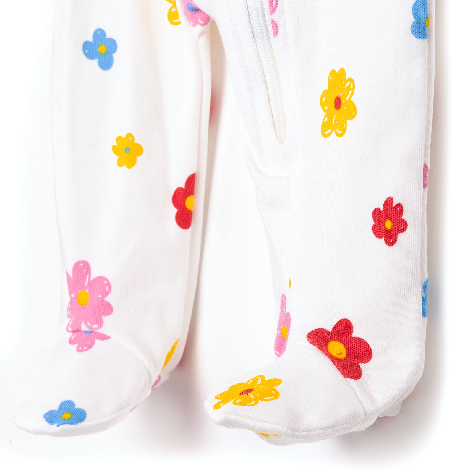 Kız Bebek Yenidoğan Patikli Tulum Çiçek Desenli Fermuarlı Bisiklet Yaka Uzun Kol Mavi