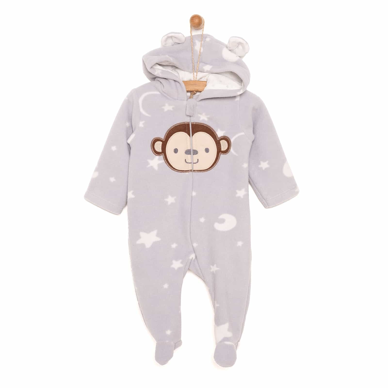 Yenidoğan Polar Kapüşonlu Patikli Tulum Erkek Bebek