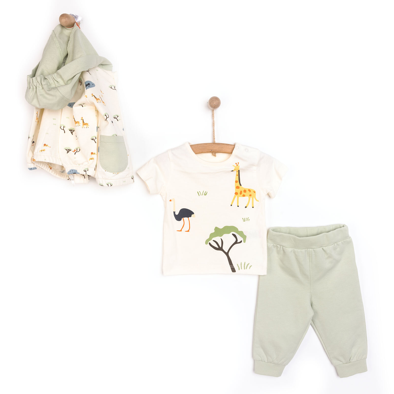 Yenidoğan Safari Sweatshirt-Kapüşonlu Hırka-Alt 3lü Takım Erkek Bebek Yenidoğan Safari Sweatshirt-Kapüşonlu Hırka-Alt 3lü Takım Erkek Bebek