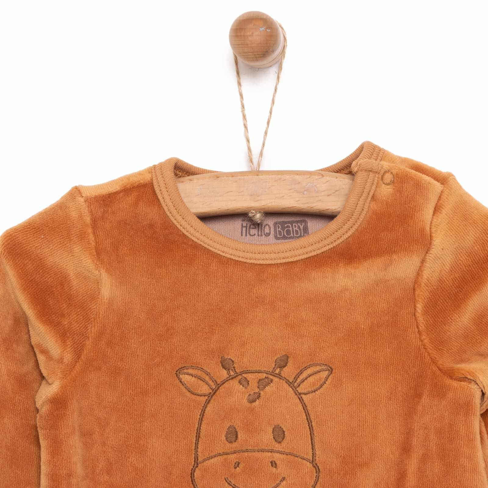 Yenidoğan Unisex Nakışlı Kadife Patikli Tulum Unisex