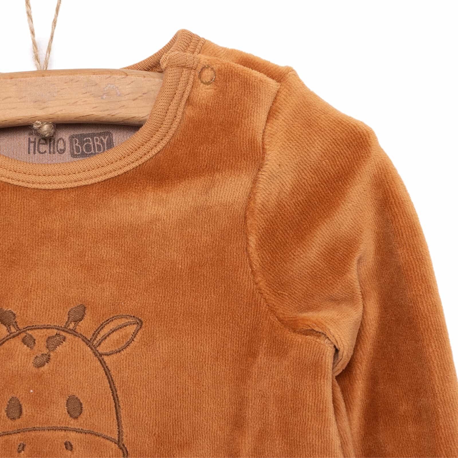 Yenidoğan Unisex Nakışlı Kadife Patikli Tulum Unisex