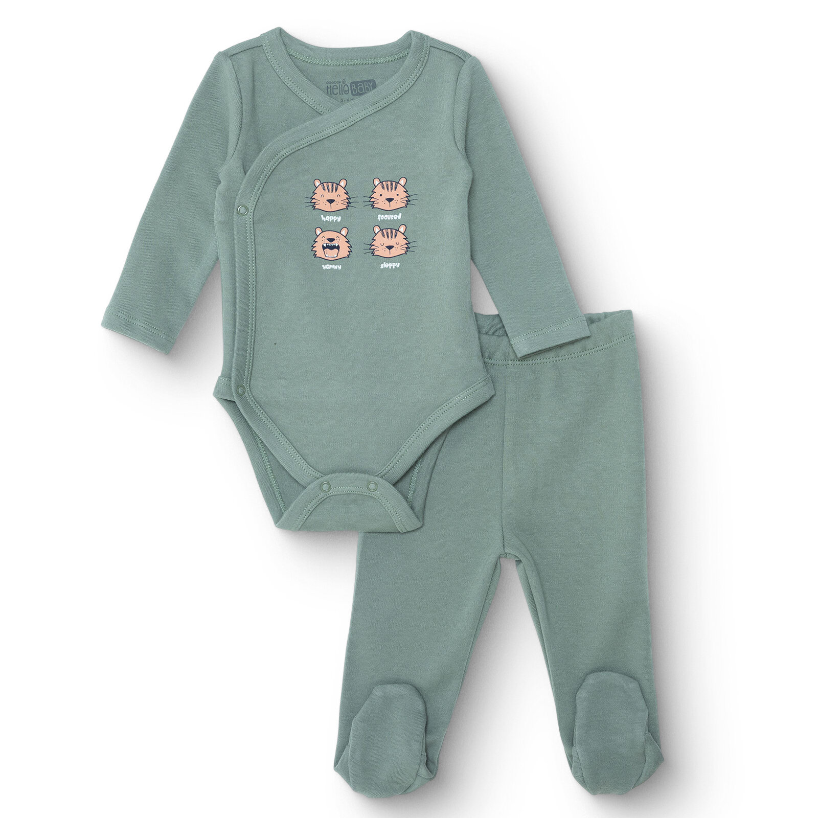 Erkek Bebek Yenidoğan Zıbın Body-Patikli Alt İnterlok Zarf Yaka Uzun Kol Patikli Paça