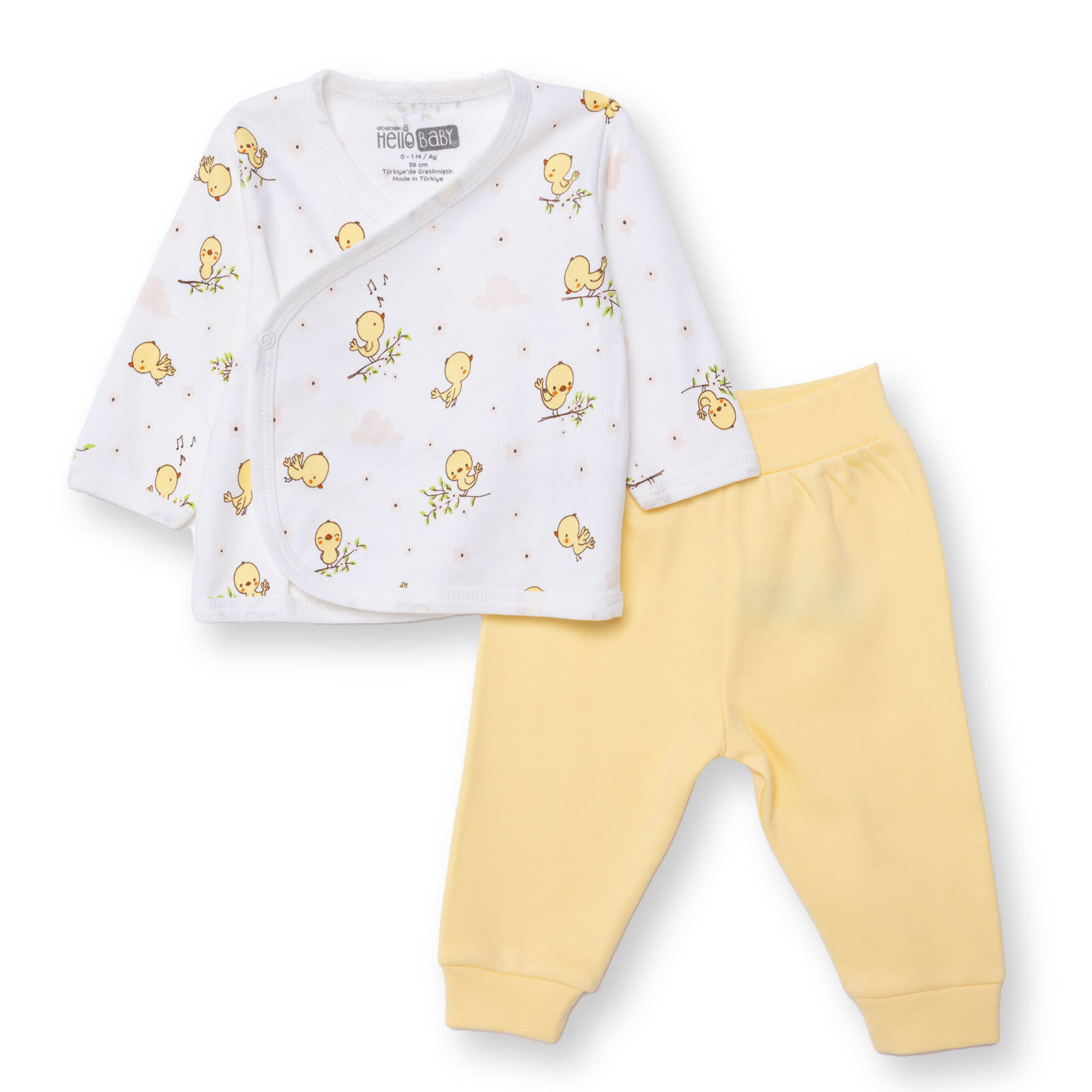 Kız Bebek Yenidoğan Zıbın-Patiksiz Alt İnterlok Bisiklet Yaka Uzun Kol Patiksiz Paça