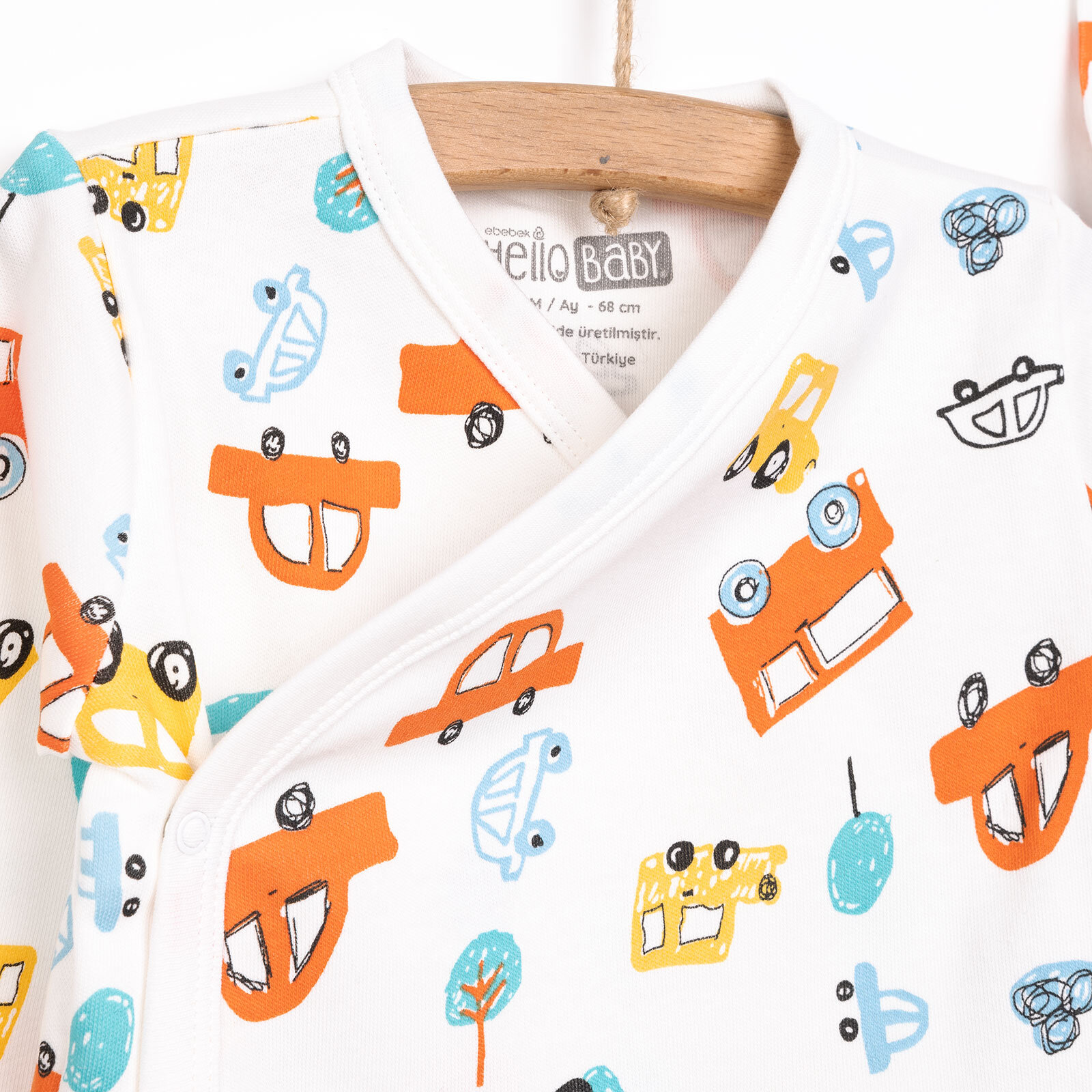 Yenidoğan Zıbın-Şapka-Patikli Alt İnterlok Çıtçıtlı Zarf Yaka Uzun Kol Ekru