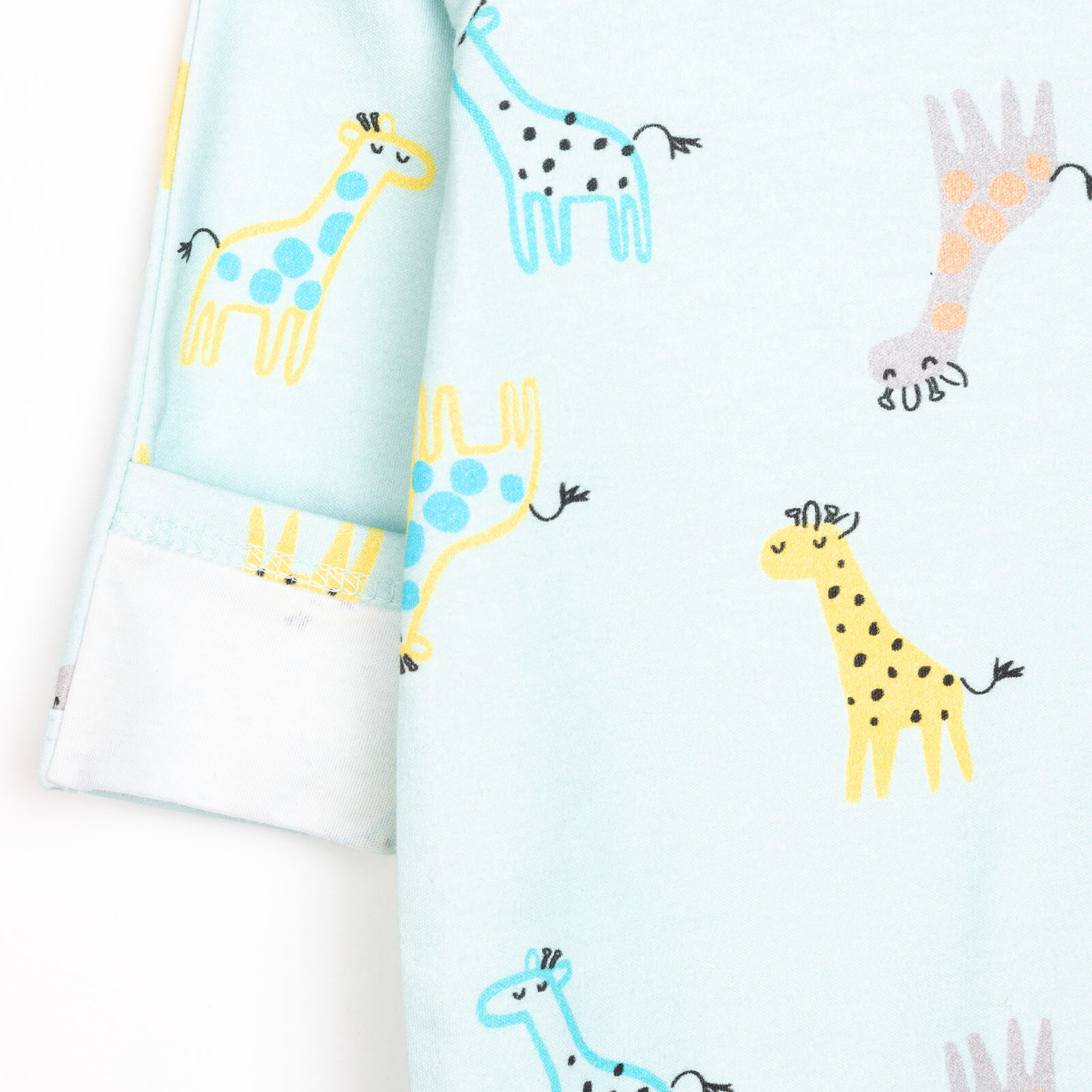 Kız Bebek Yenidoğan Tulum Şapka %100 Pamuk Zürafa Baskılı Çıtçıtlı Bisiklet Yaka Uzun Kol Yeşil