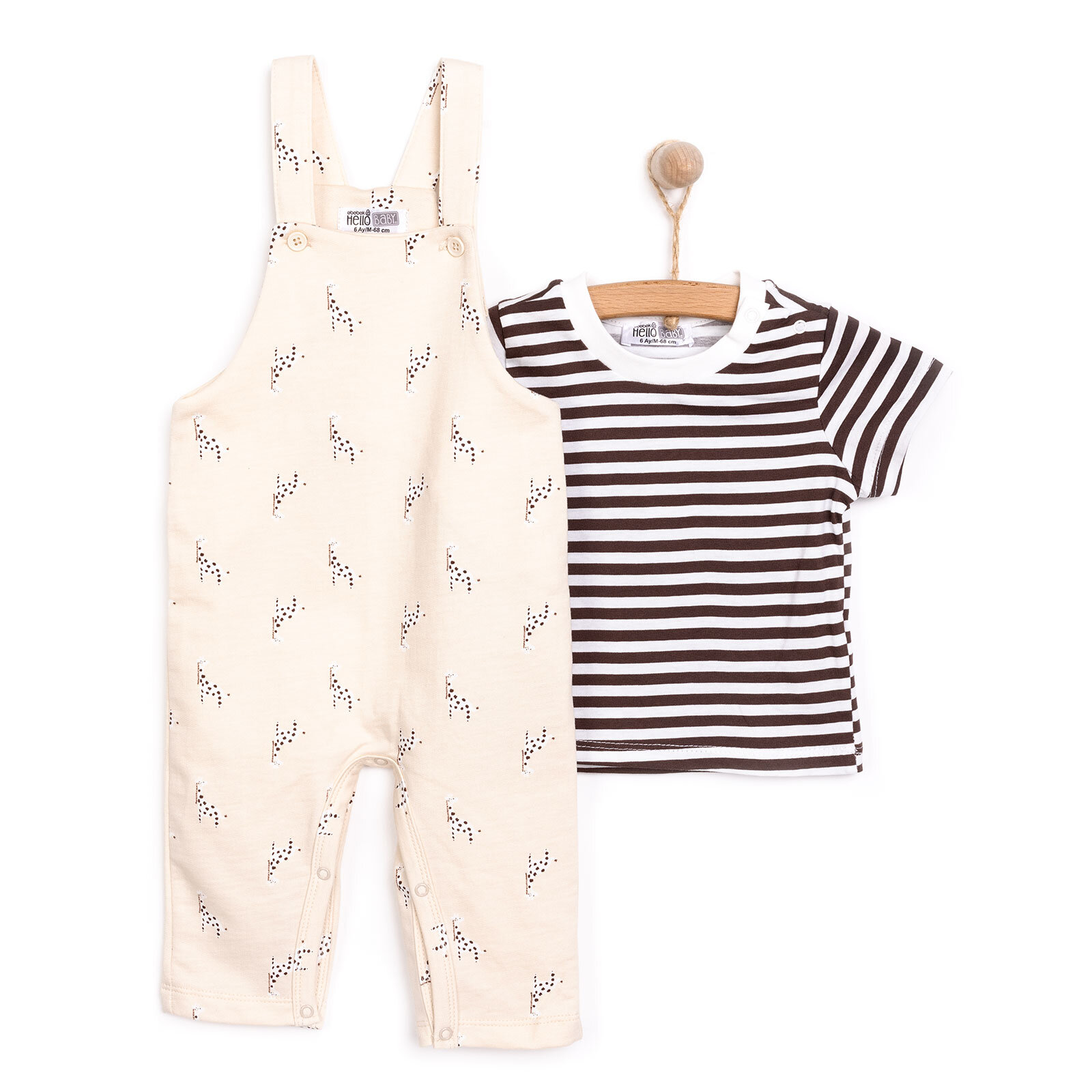 Yenidoğan Zürafa Desen Salopet Tshirt Takım Unisex