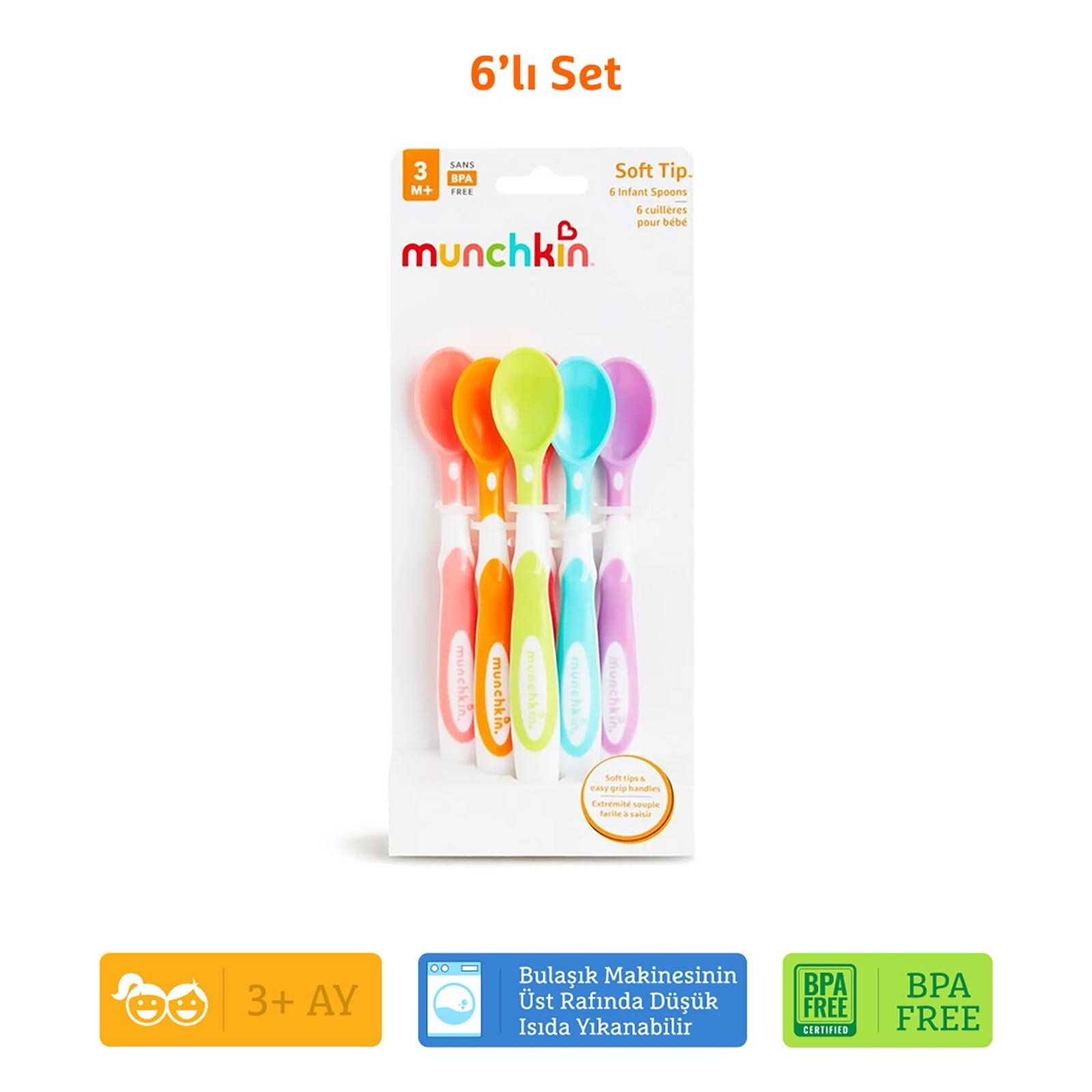 Yumuşak Duyarlı Renkli Bebek Kaşıkları 3 Ay+ 6 Adet