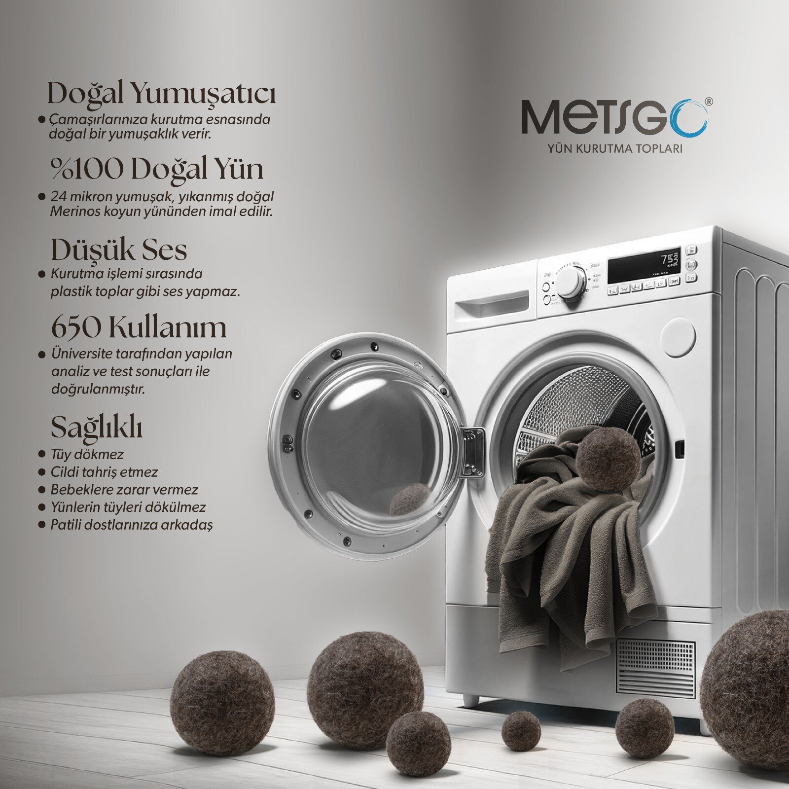 Yün Kurutma Topu 3'lü Set (Koyu Renkli Çamaşırlar) Yün Kurutma Topu 3'lü Set (Koyu Renkli Çamaşırlar)