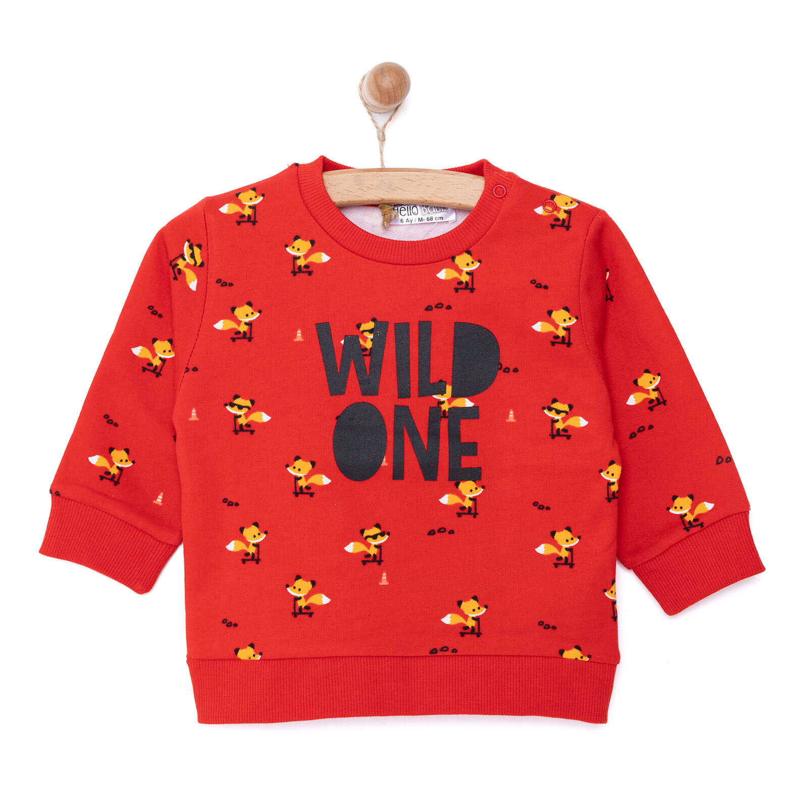 Erkek Bebek Sweatshirt Şardonlu  Wild One Baskılı Çıtçıtlı Bisiklet Yaka Uzun Kol