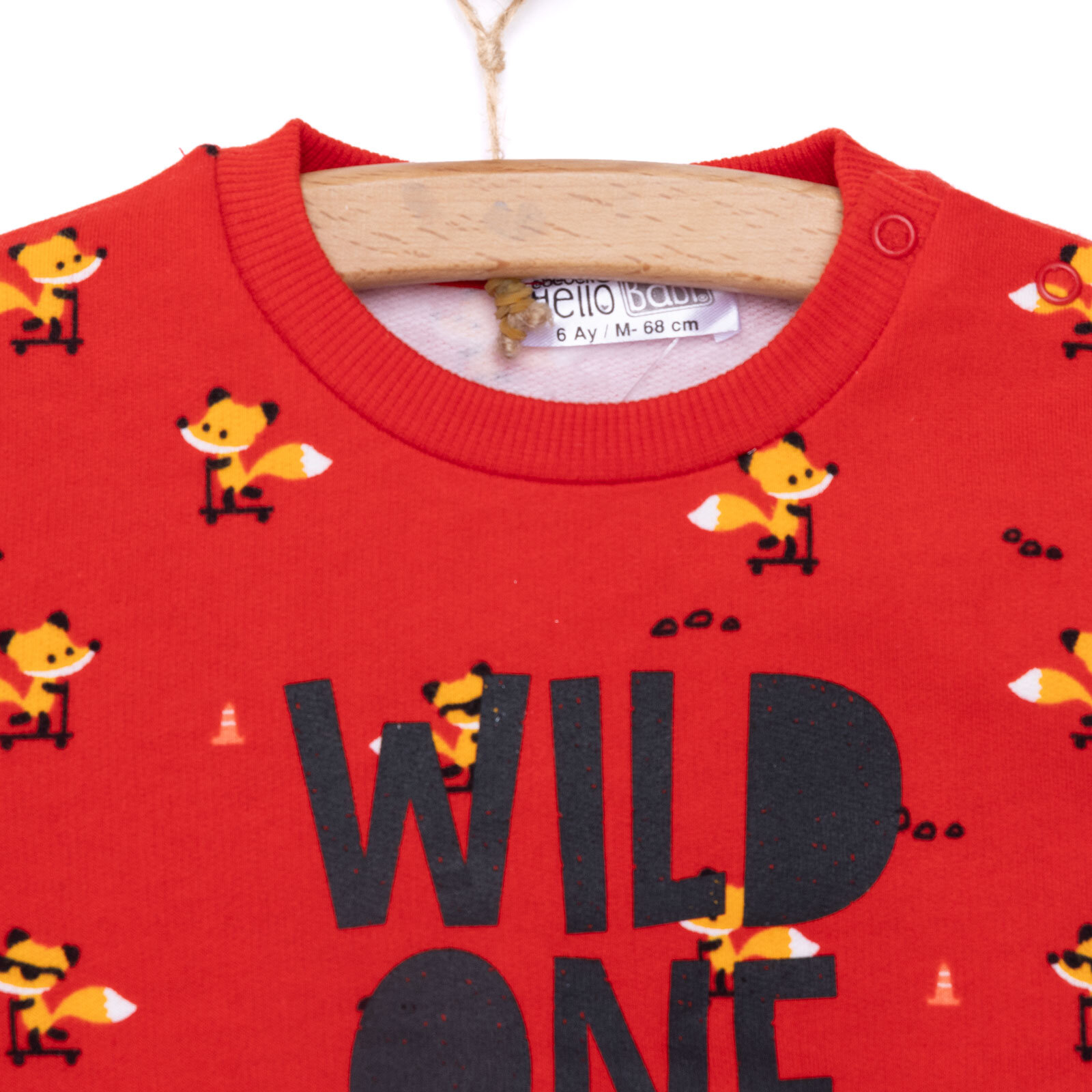 Erkek Bebek Sweatshirt Şardonlu  Wild One Baskılı Çıtçıtlı Bisiklet Yaka Uzun Kol