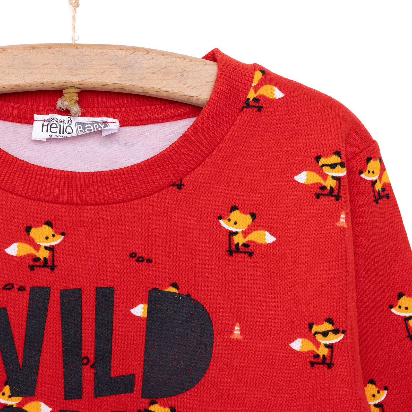 Erkek Bebek Sweatshirt Şardonlu  Wild One Baskılı Çıtçıtlı Bisiklet Yaka Uzun Kol