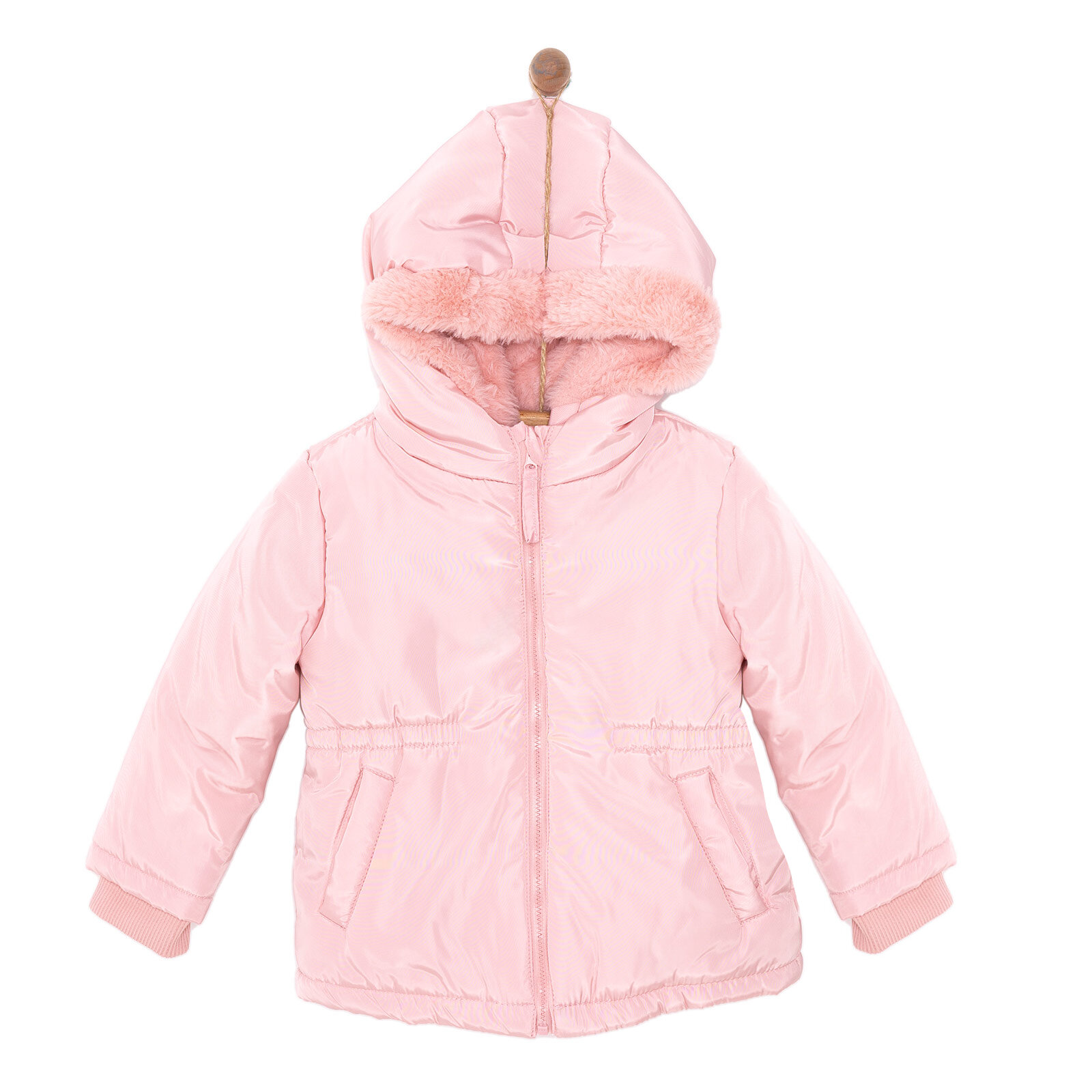 Kız Bebek Kapüşonlu Mont Micro Kumaş Fermuarlı Non-Basic Hakim Yaka Uzun Kol