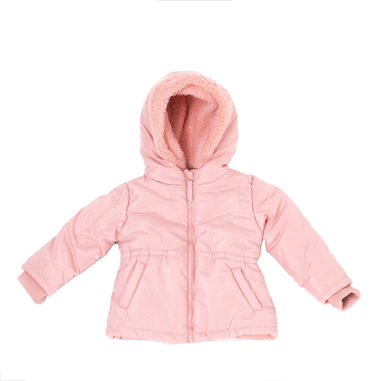 Kız Bebek Kapüşonlu Mont Micro Kumaş Fermuarlı Non-Basic Hakim Yaka Uzun Kol