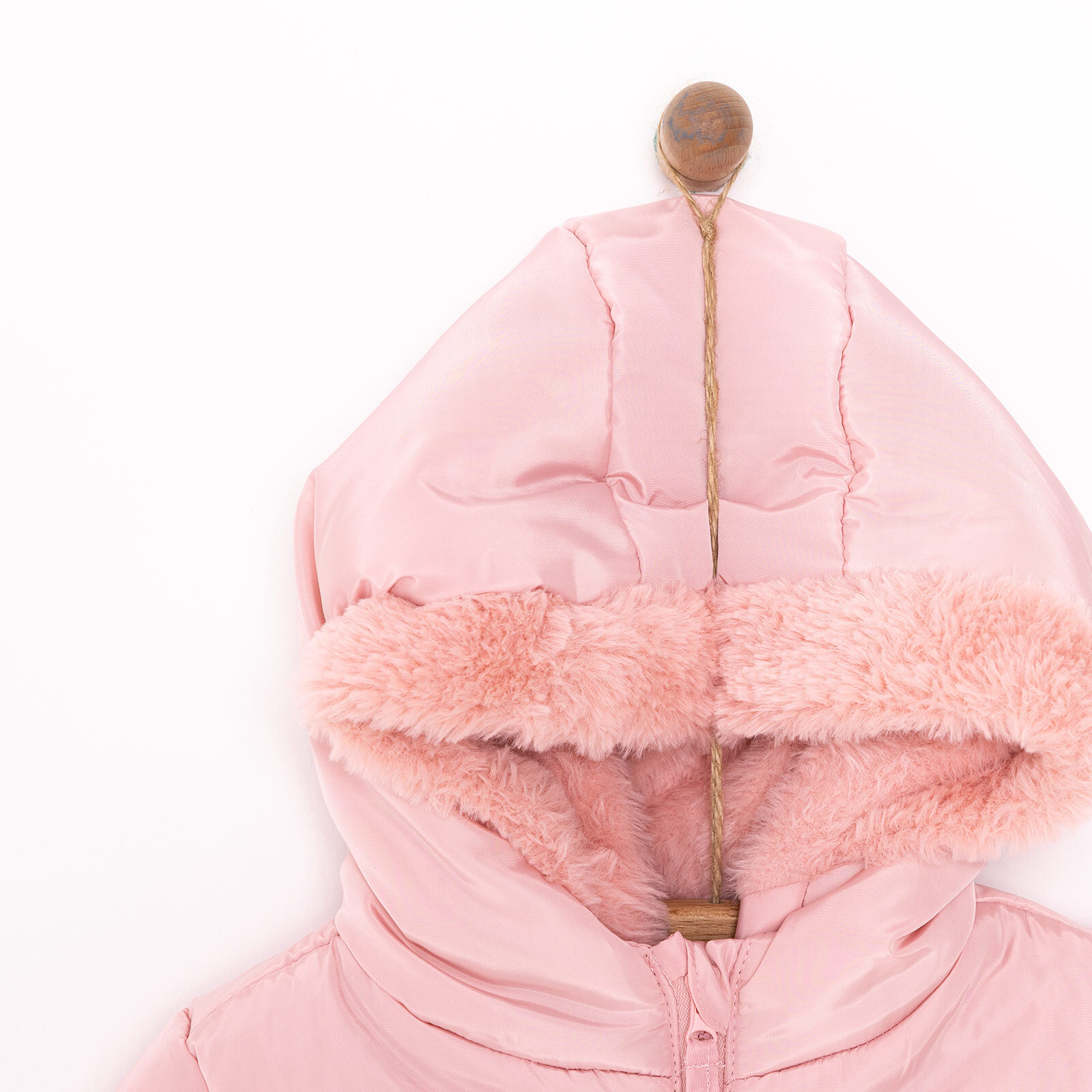 Kız Bebek Kapüşonlu Mont Micro Kumaş Fermuarlı Non-Basic Hakim Yaka Uzun Kol