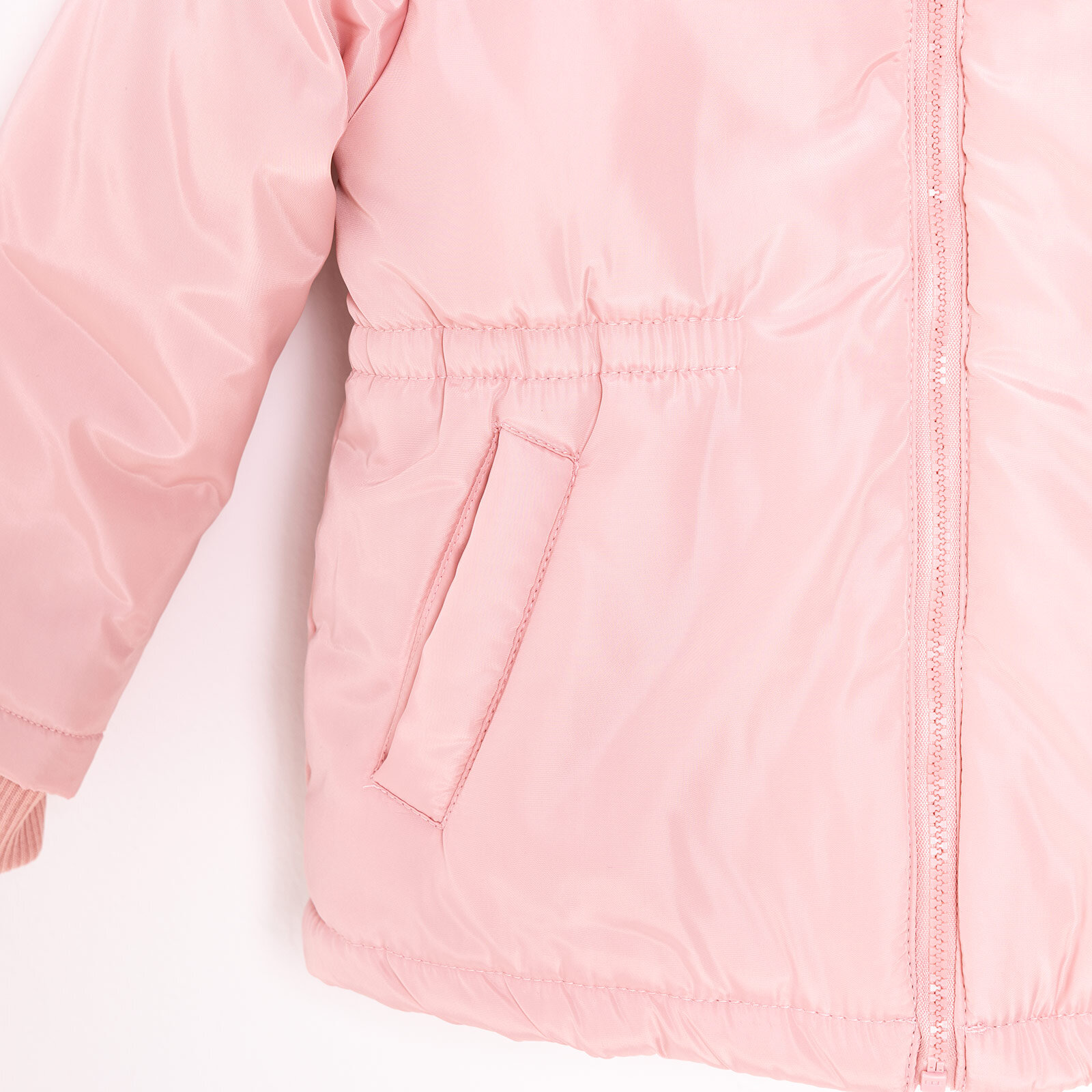 Kız Bebek Kapüşonlu Mont Micro Kumaş Fermuarlı Non-Basic Hakim Yaka Uzun Kol