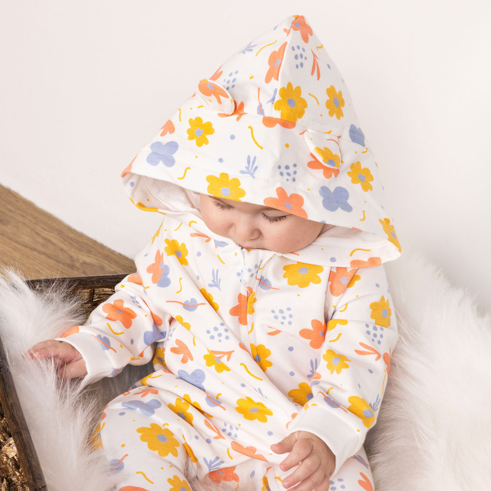 Yenidoğan Kapüşonlu Tulum Kız Bebek