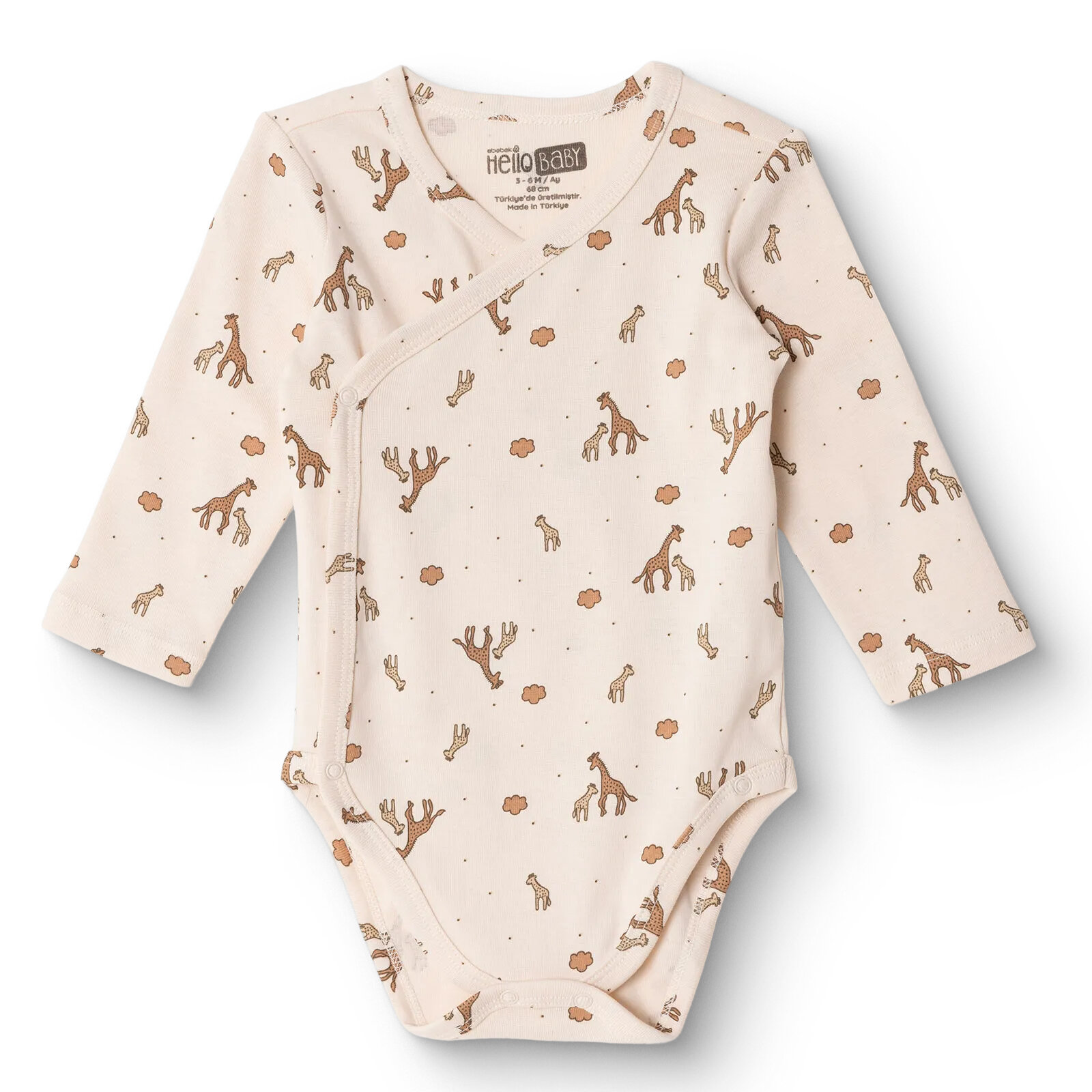 Erkek Bebek Zıbın Body İnterlok V Yaka Uzun Kol