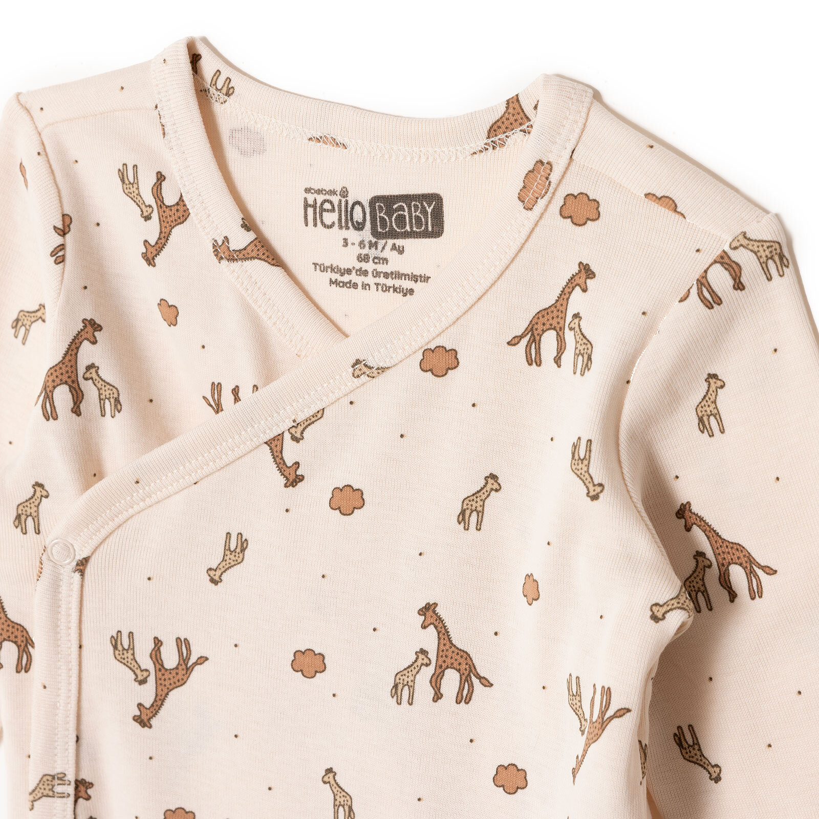 Erkek Bebek Zıbın Body İnterlok V Yaka Uzun Kol