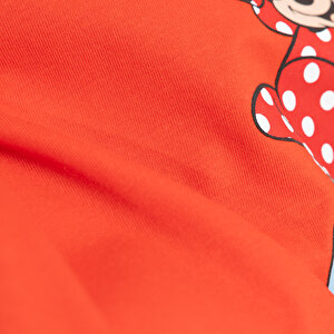 Kız Bebek Tshirt Minnie Mouse Bisiklet Yaka Kısa Kol Kırmızı