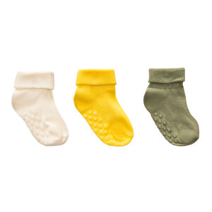 HelloBaby 3lü Kıvrık Çorap, Ekru, 0-3 Ay