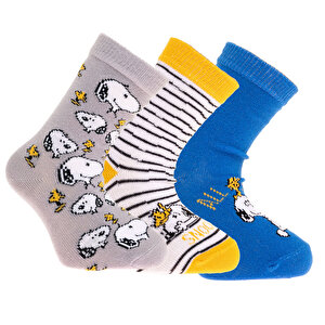 Snoopy 3lü Soket Çorap, İndigo, 0-6 Ay