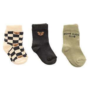 HelloBaby 3lü Soket Çorap, Gri, 0-6 Ay