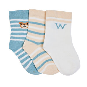 HelloBaby 3lü Soket Çorap, Mavi, 0-6 Ay