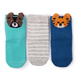 HelloBaby 3lü Soket Çorap, Mavi, 0-6 Ay