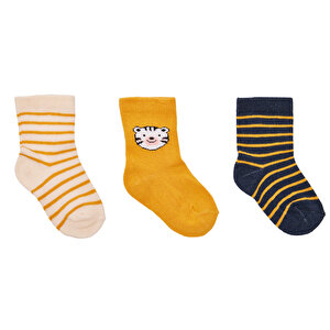 HelloBaby 3lü Soket Çora, Hardal, 0-6 Ay